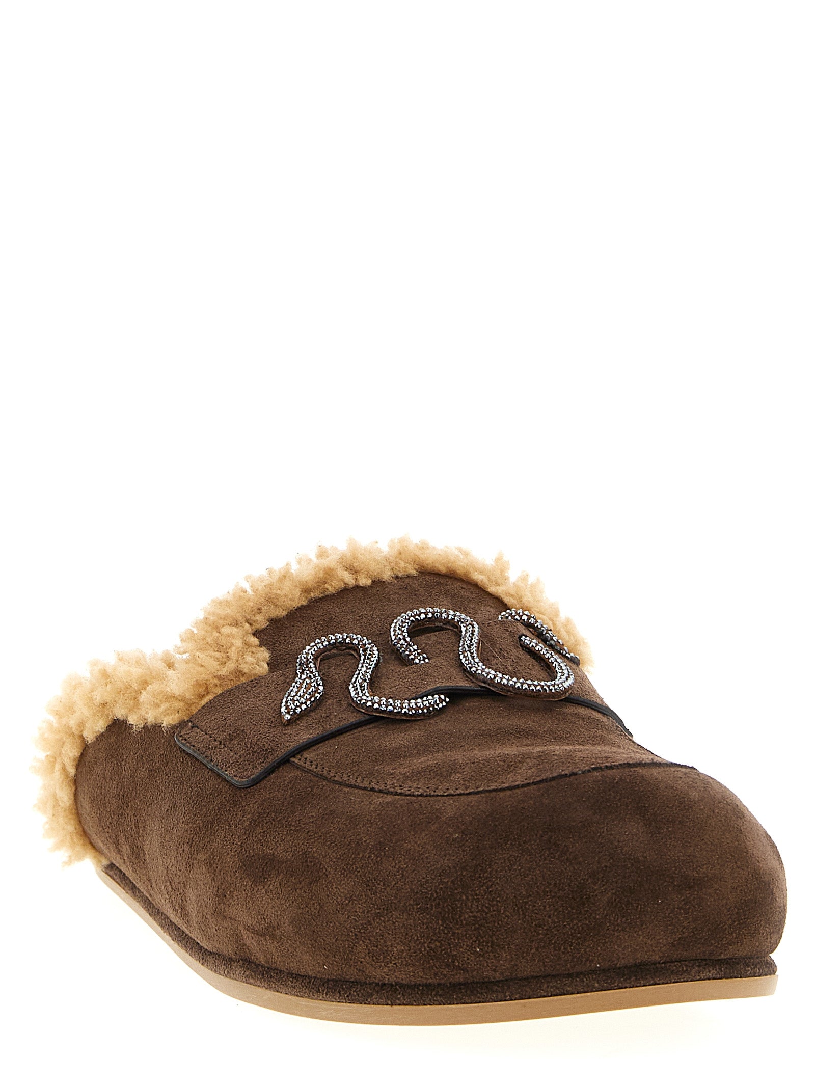RENE CAOVILLA Braune Kalbsleder-Slipper