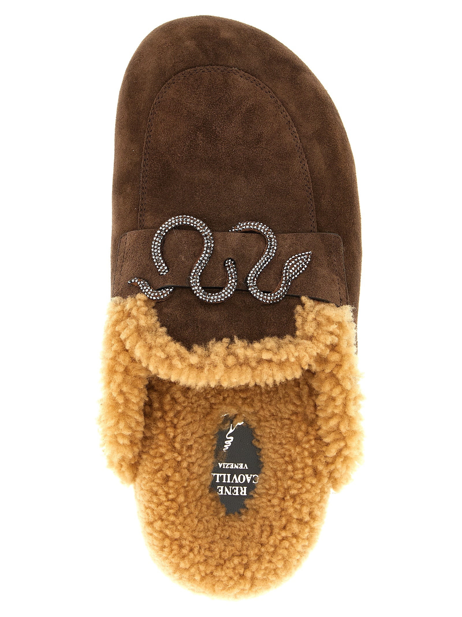 RENE CAOVILLA Braune Kalbsleder-Slipper