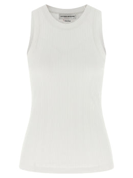 Victoria Beckham Weißes ärmelloses Baumwoll-T-Shirt