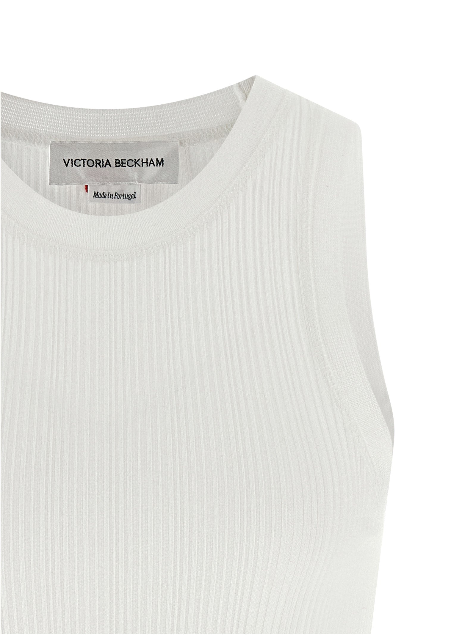 Victoria Beckham Weißes ärmelloses Baumwoll-T-Shirt