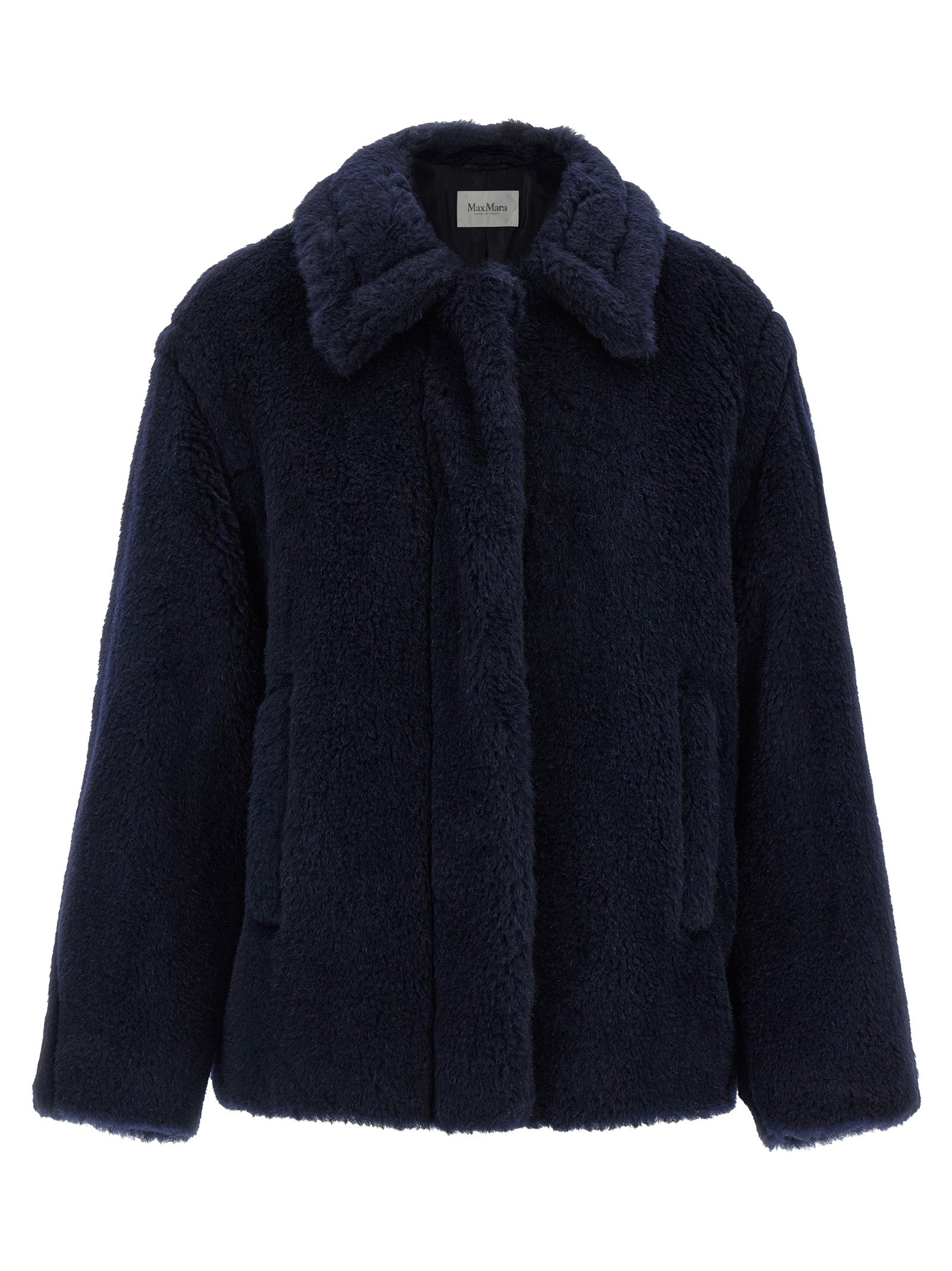 Max Mara Blauer Mantel aus Alpaka und Leder