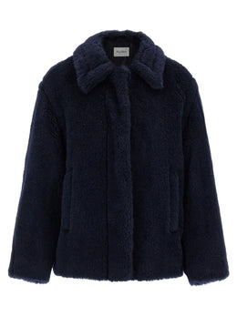 Max Mara Blauer Mantel aus Alpaka und Leder