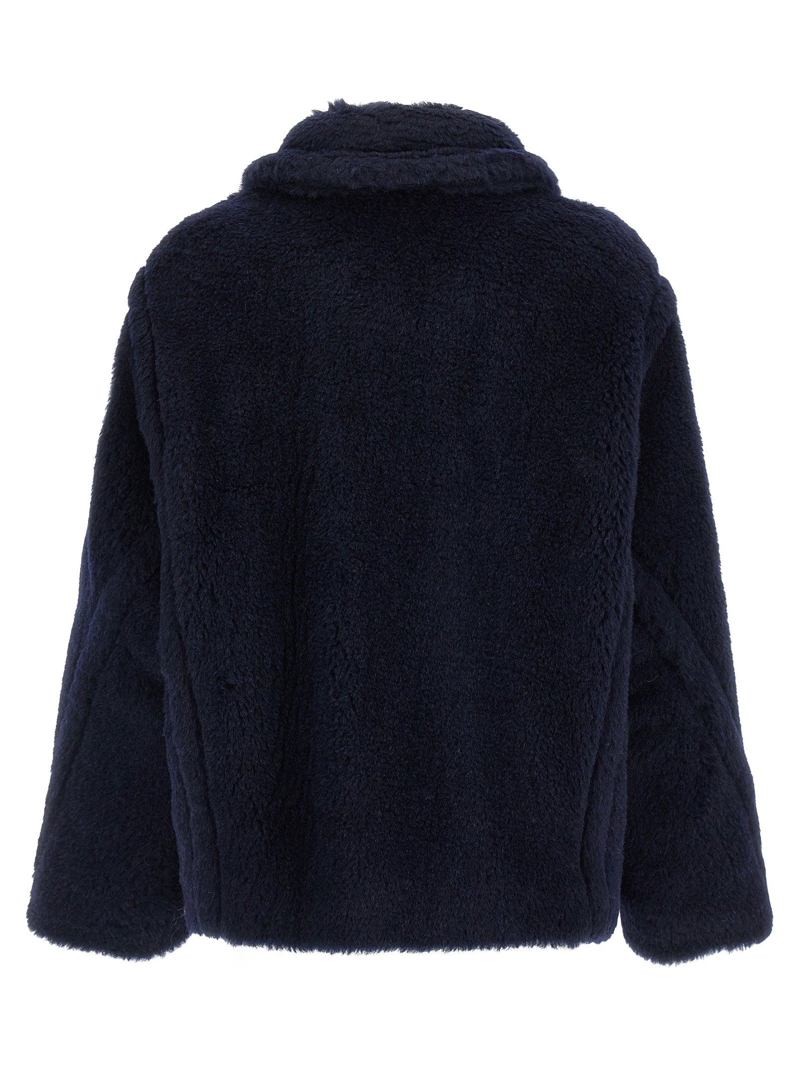 Max Mara Blauer Mantel aus Alpaka und Leder