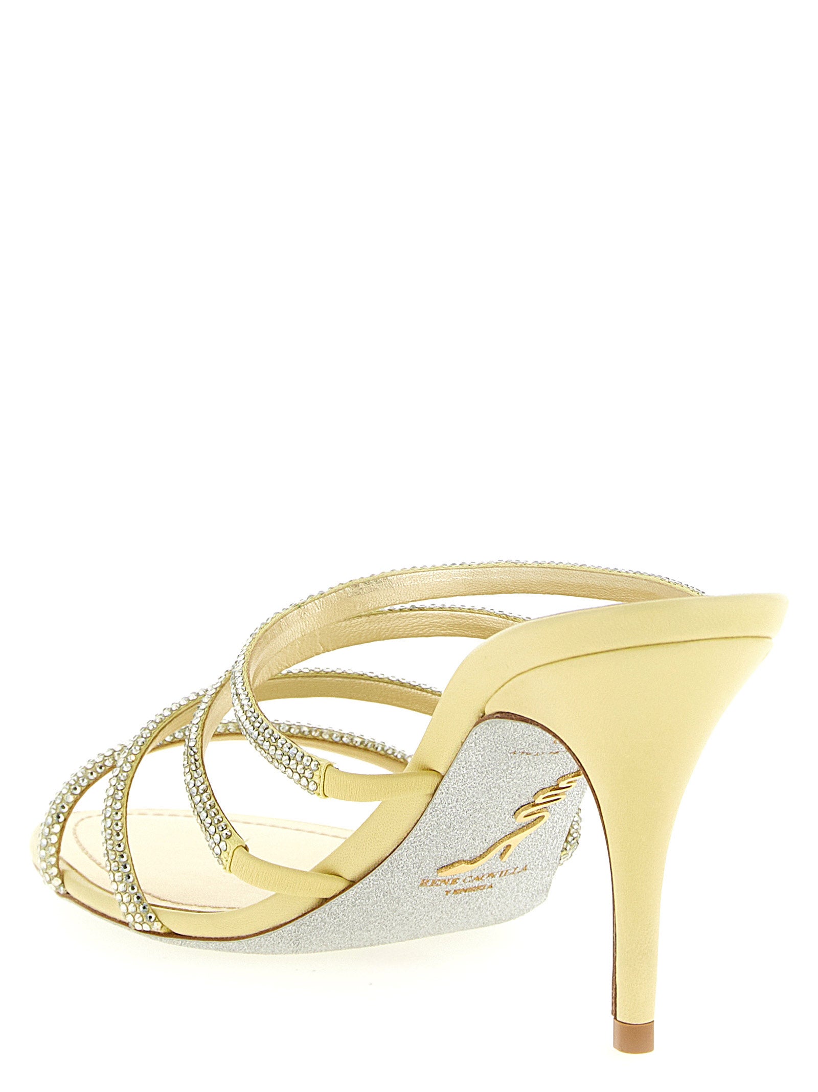 RENE CAOVILLA Goldene Viskose-Stiletto-Sandalen