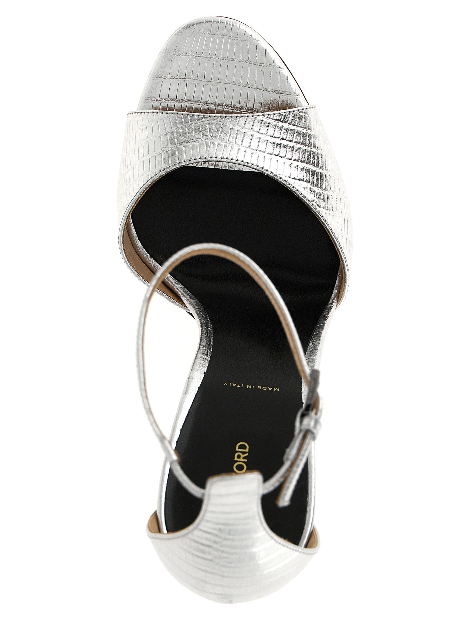 Tom Ford Silberne Leder-Stiletto-Sandalen