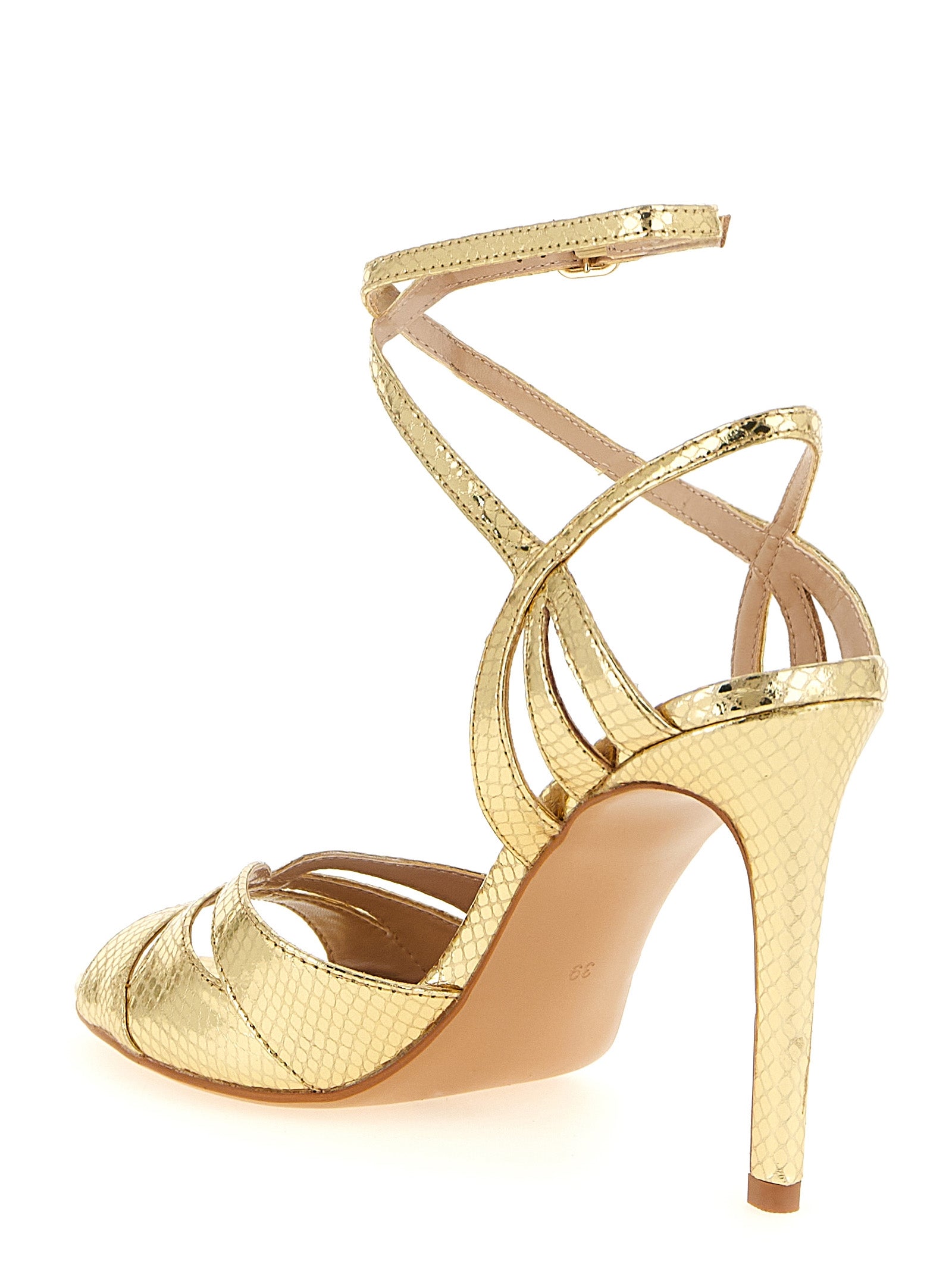 Twinset Goldfarbene Leder-Stiletto-Sandalen