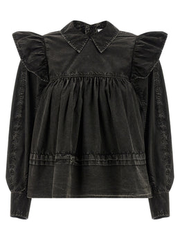 Ganni Schwarze Bio-Baumwollbluse