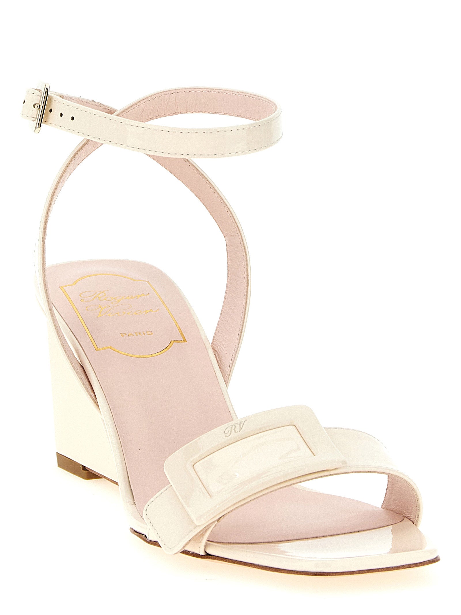 Roger Vivier Weiße Keilabsatz-Sandalen aus Kalbsleder