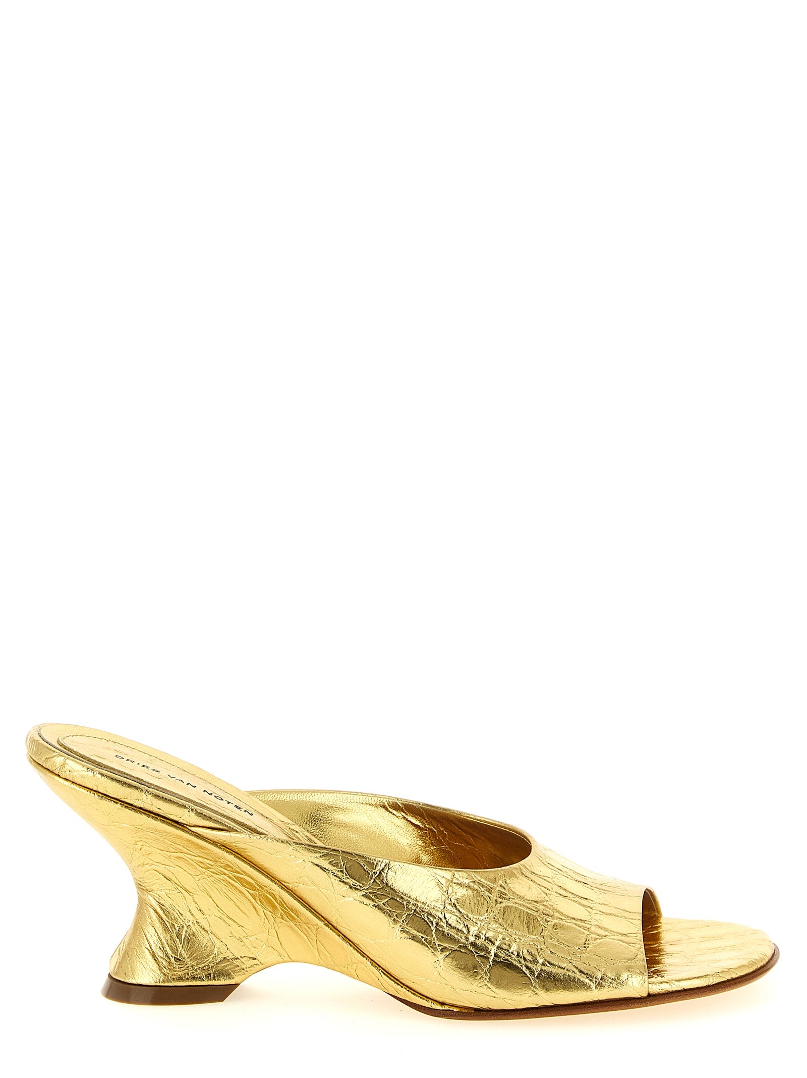 Dries Van Noten Keilabsatz-Sandalen aus goldenem Kalbsleder