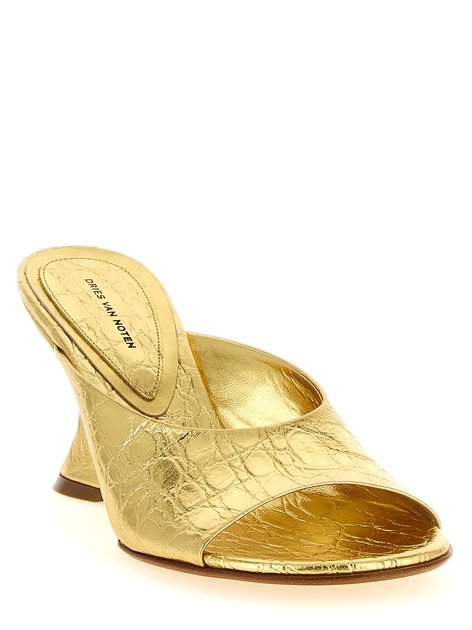 Dries Van Noten Keilabsatz-Sandalen aus goldenem Kalbsleder