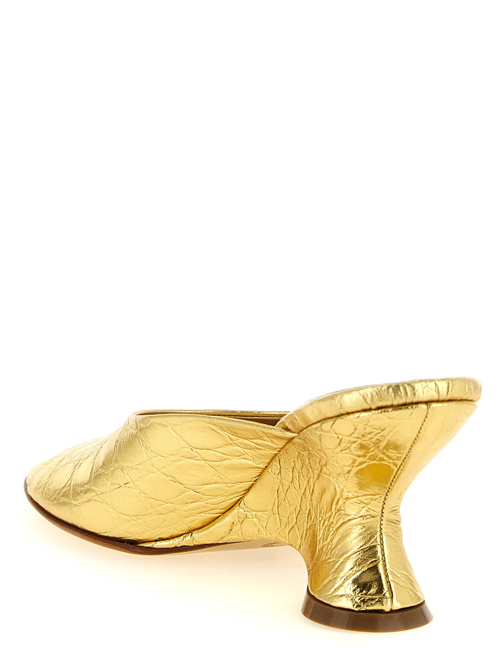 Dries Van Noten Keilabsatz-Sandalen aus goldenem Kalbsleder