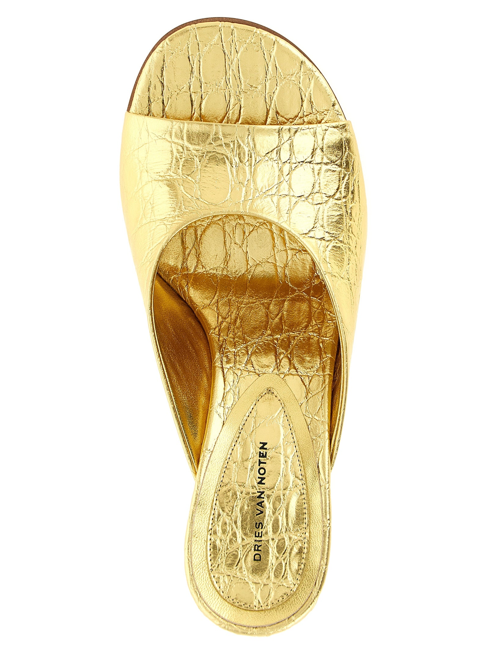 Dries Van Noten Keilabsatz-Sandalen aus goldenem Kalbsleder