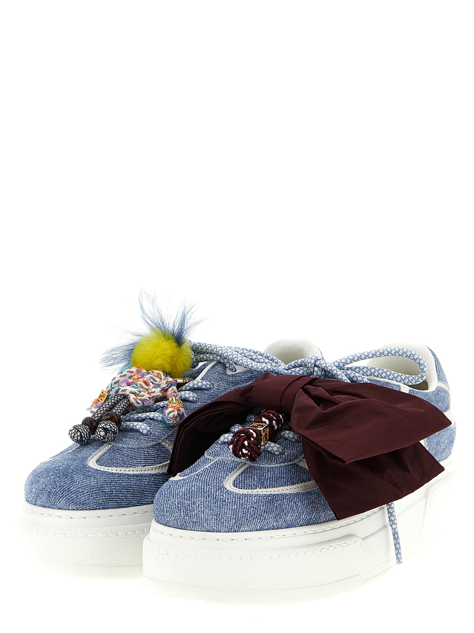 Fendi Blaue Kalbsleder Plateau-Sneaker