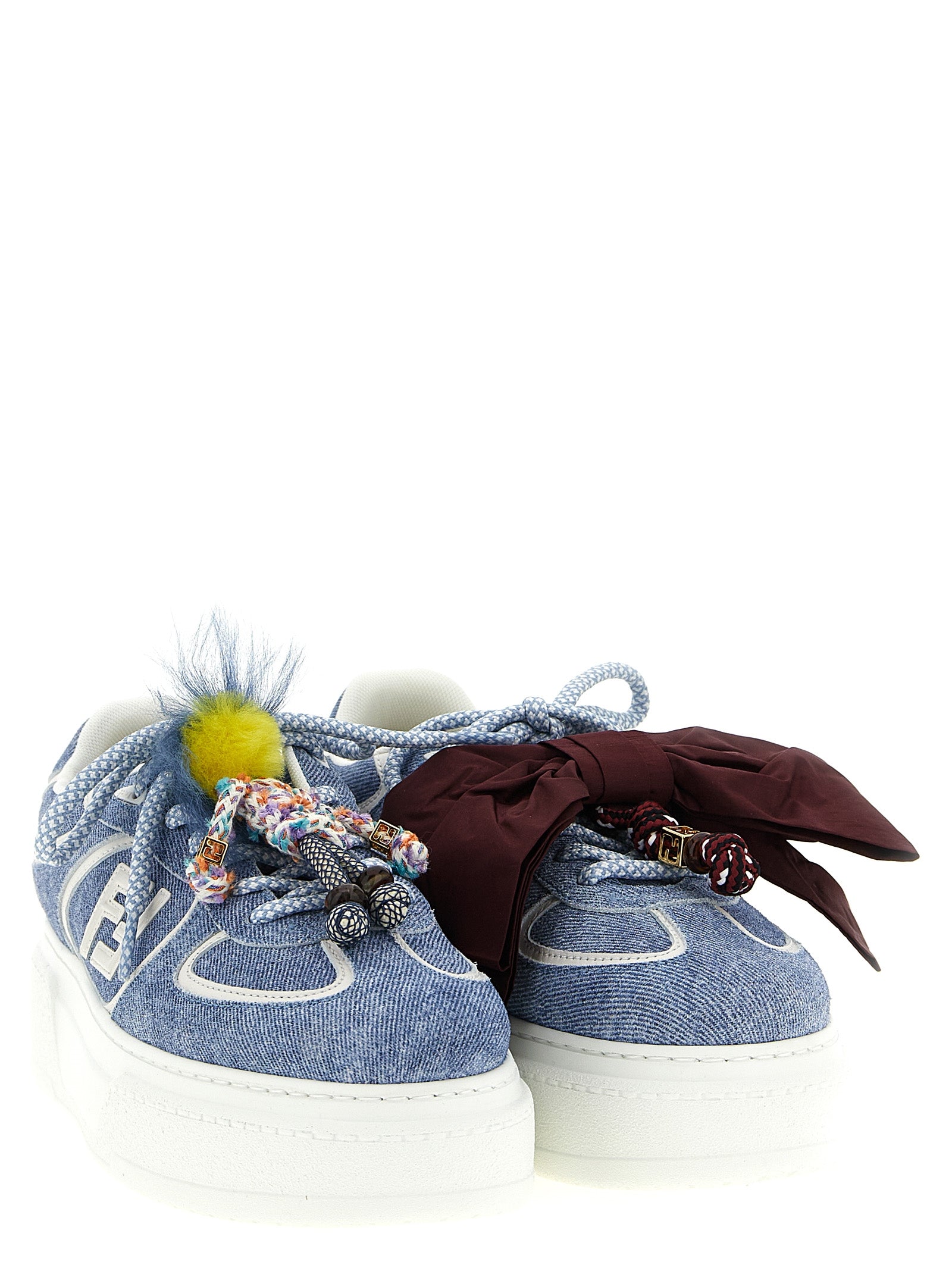 Fendi Blaue Kalbsleder Plateau-Sneaker