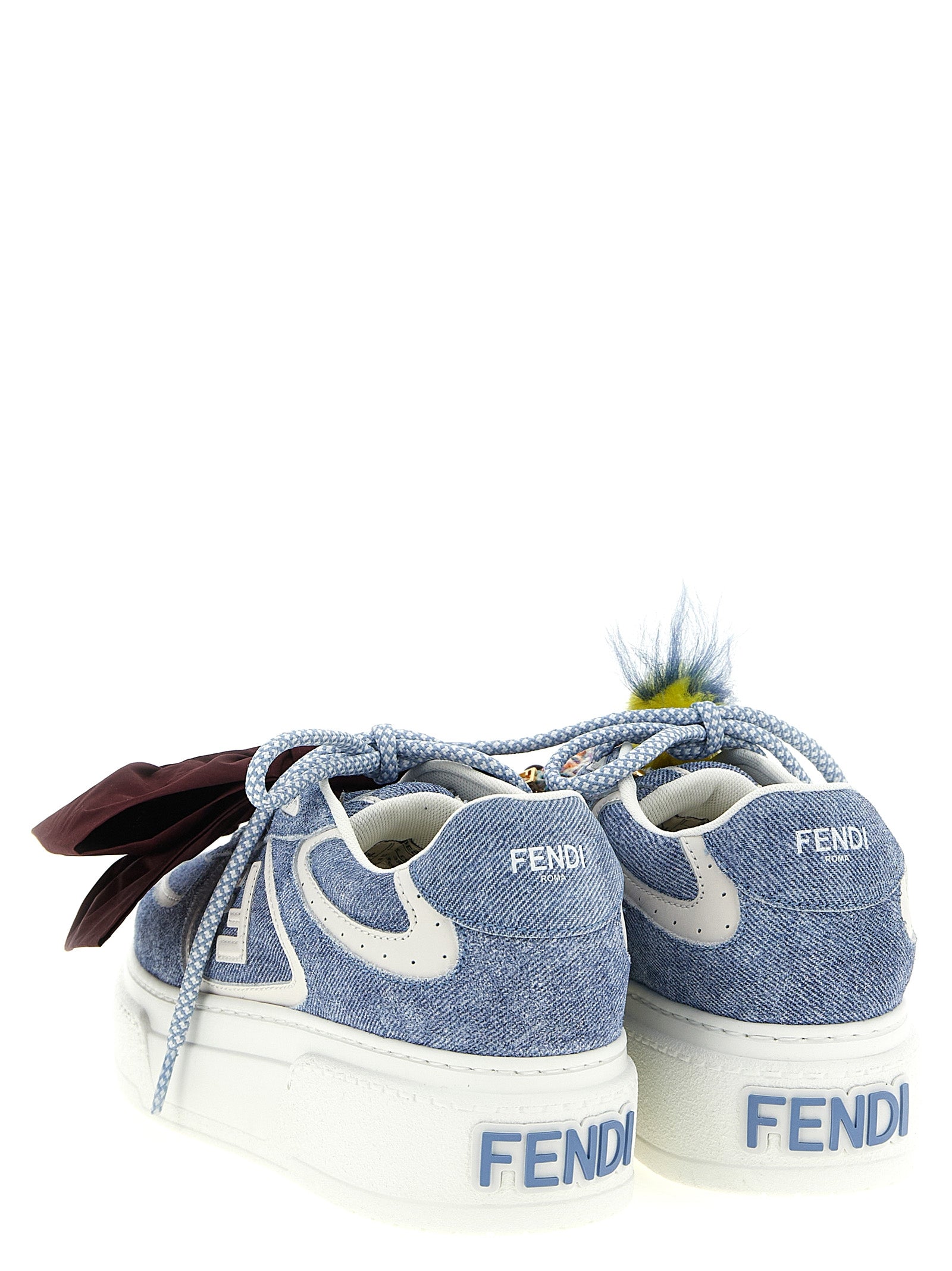 Fendi Blaue Kalbsleder Plateau-Sneaker
