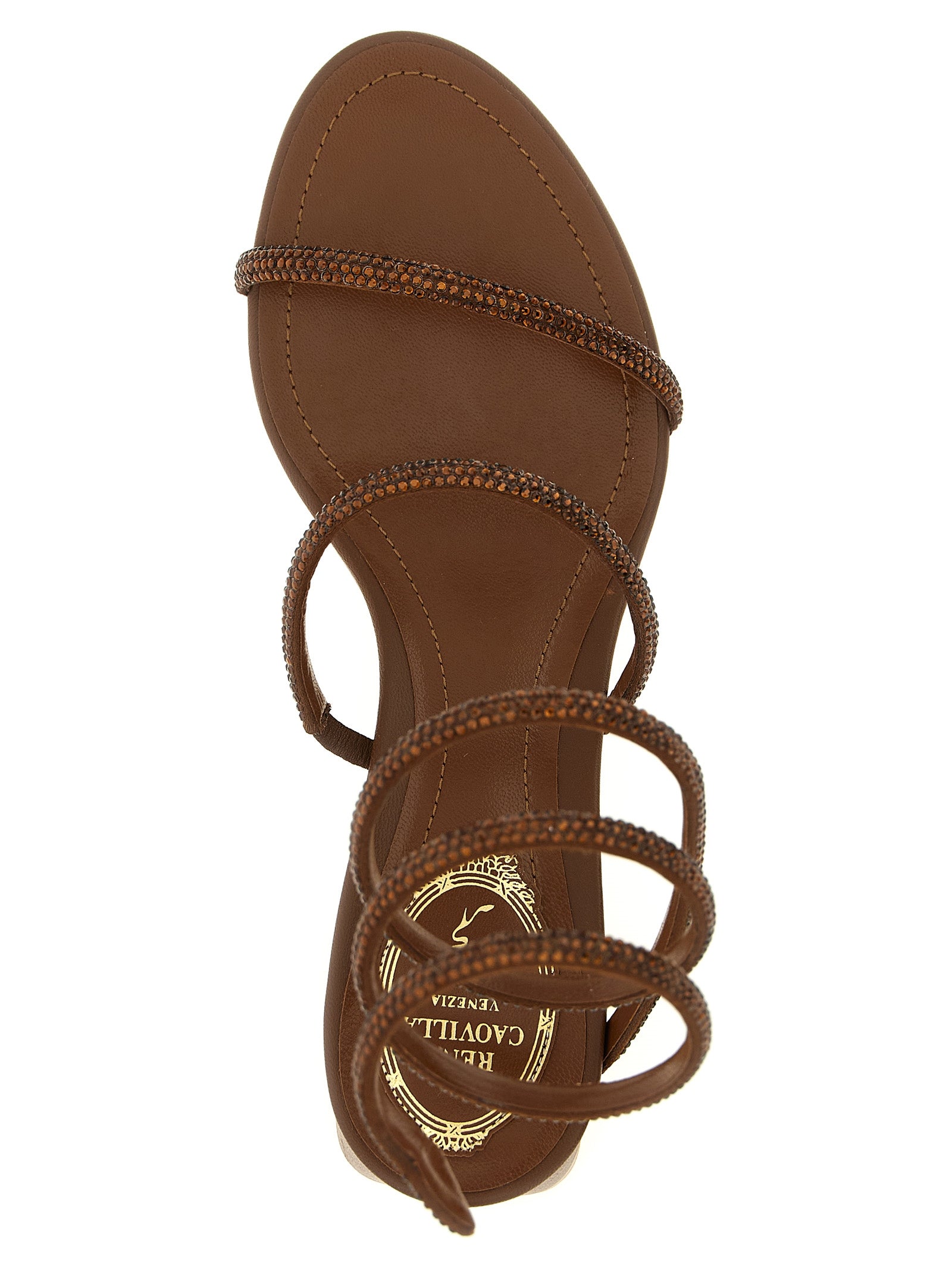 RENE CAOVILLA Braune Sandalen mit Viscose-Riemen