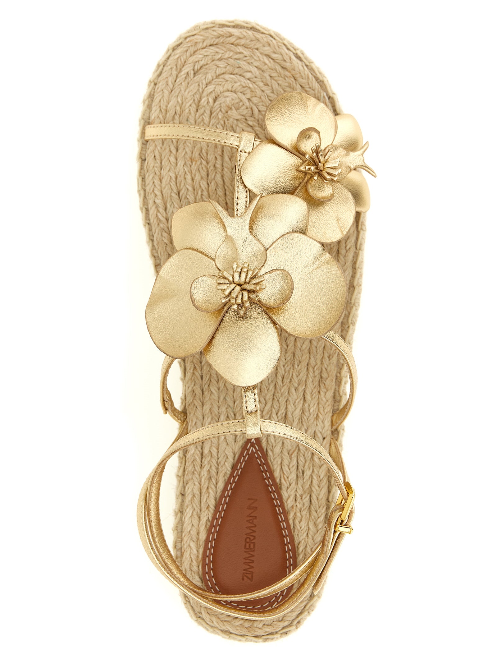 Zimmermann Goldfarbene flache Sandalen aus Leder