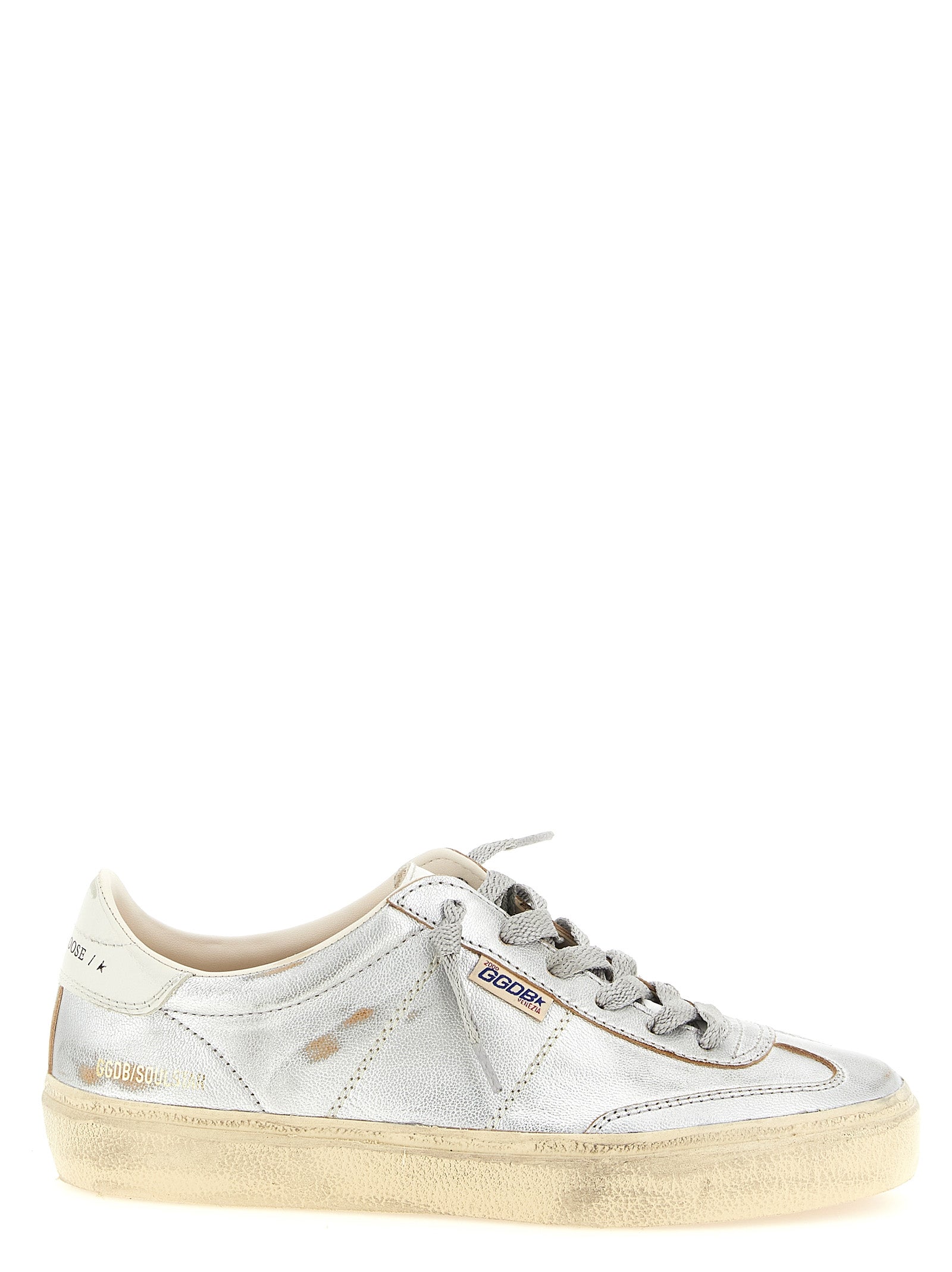 Golden Goose Silberne Low-Top-Sneaker aus Rindsleder