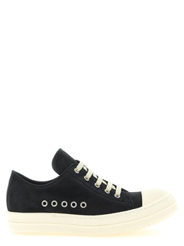 Rick Owens Schwarze Kalbsleder Low-Top-Sneaker