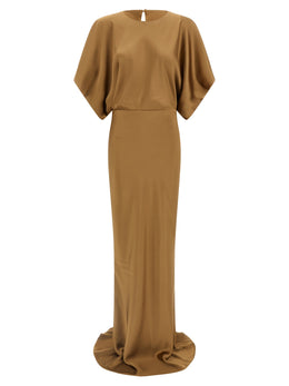 Norma Kamali Beigefarbenes Polyester-Maxikleid