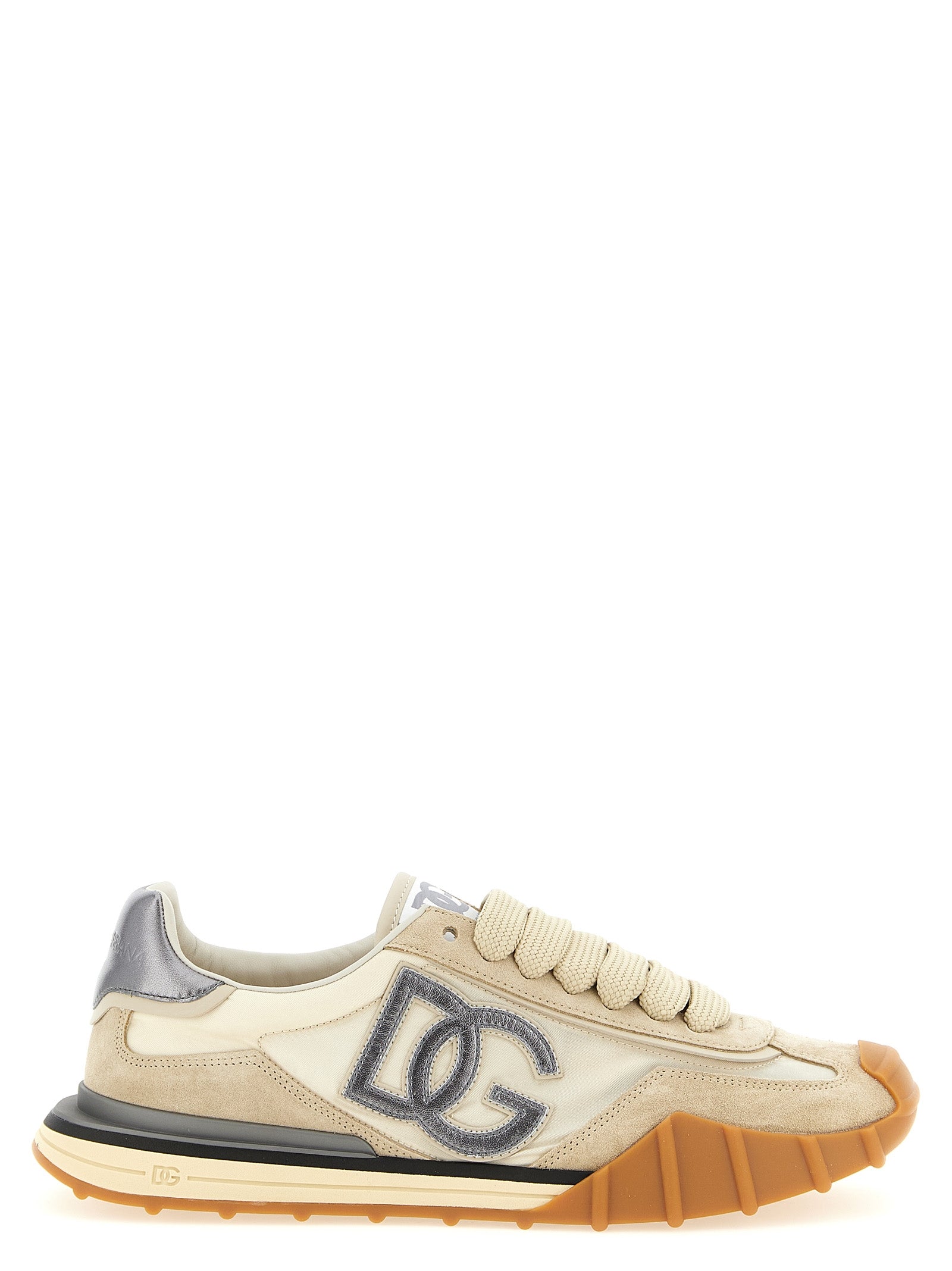Dolce & Gabbana Silberne Kalbsleder-Sneaker im Athletic-Stil
