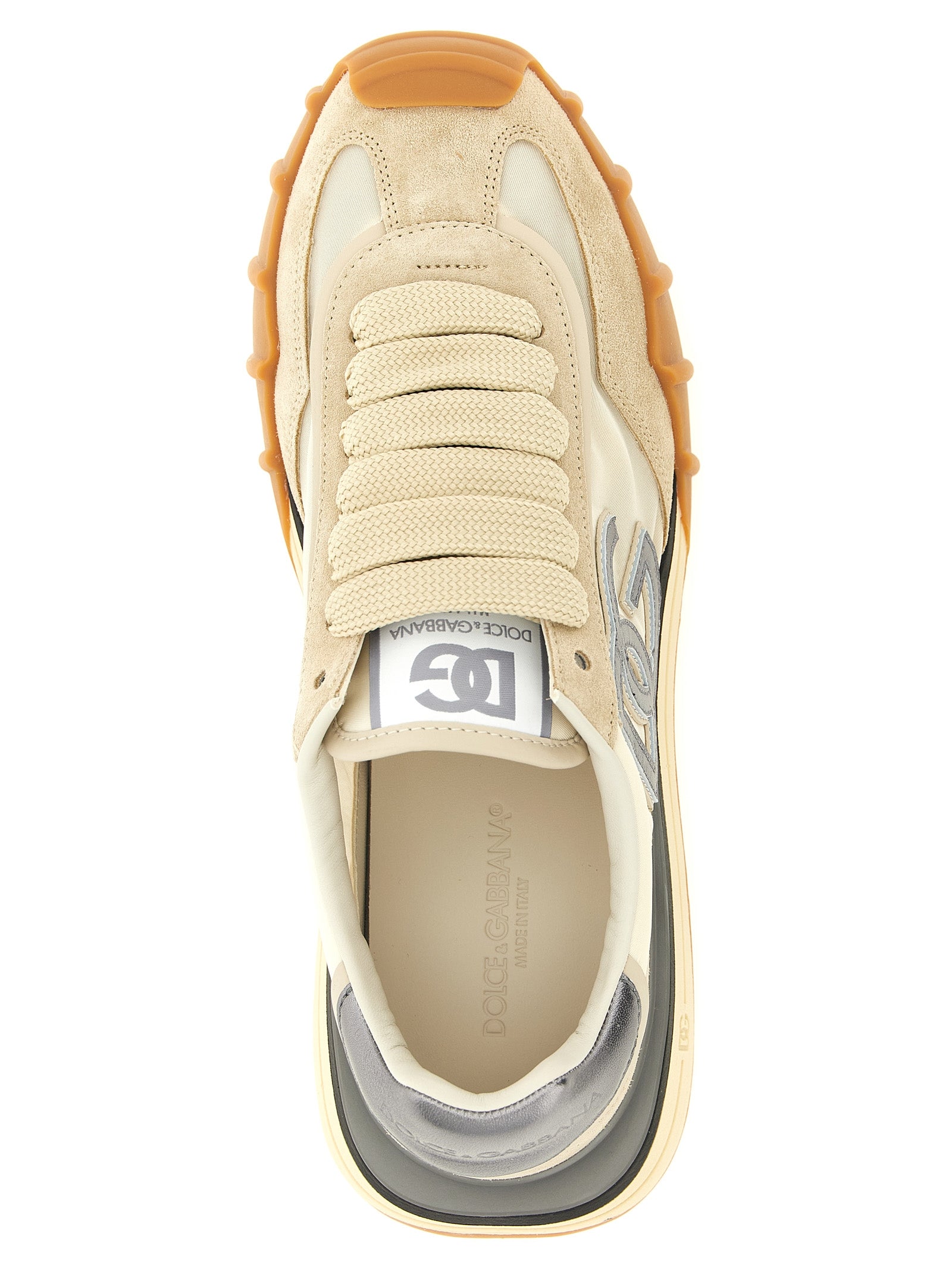 Dolce & Gabbana Silberne Kalbsleder-Sneaker im Athletic-Stil