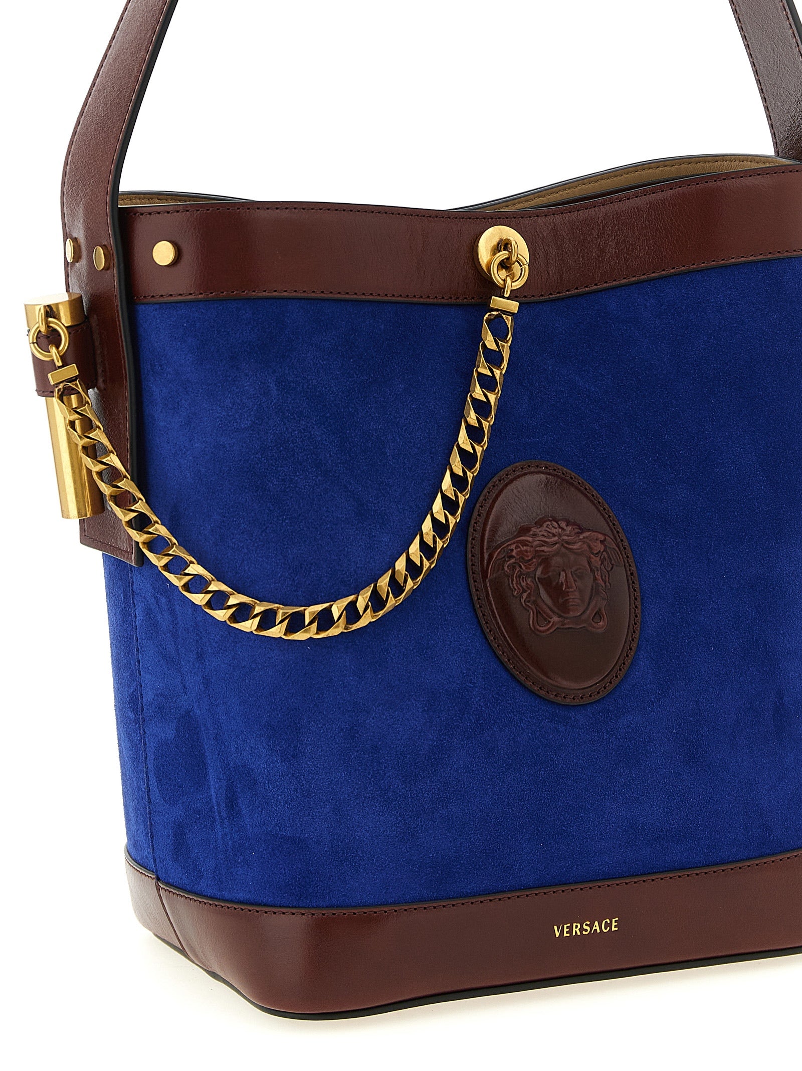 Versace Schultertasche aus blauem Kalbsleder