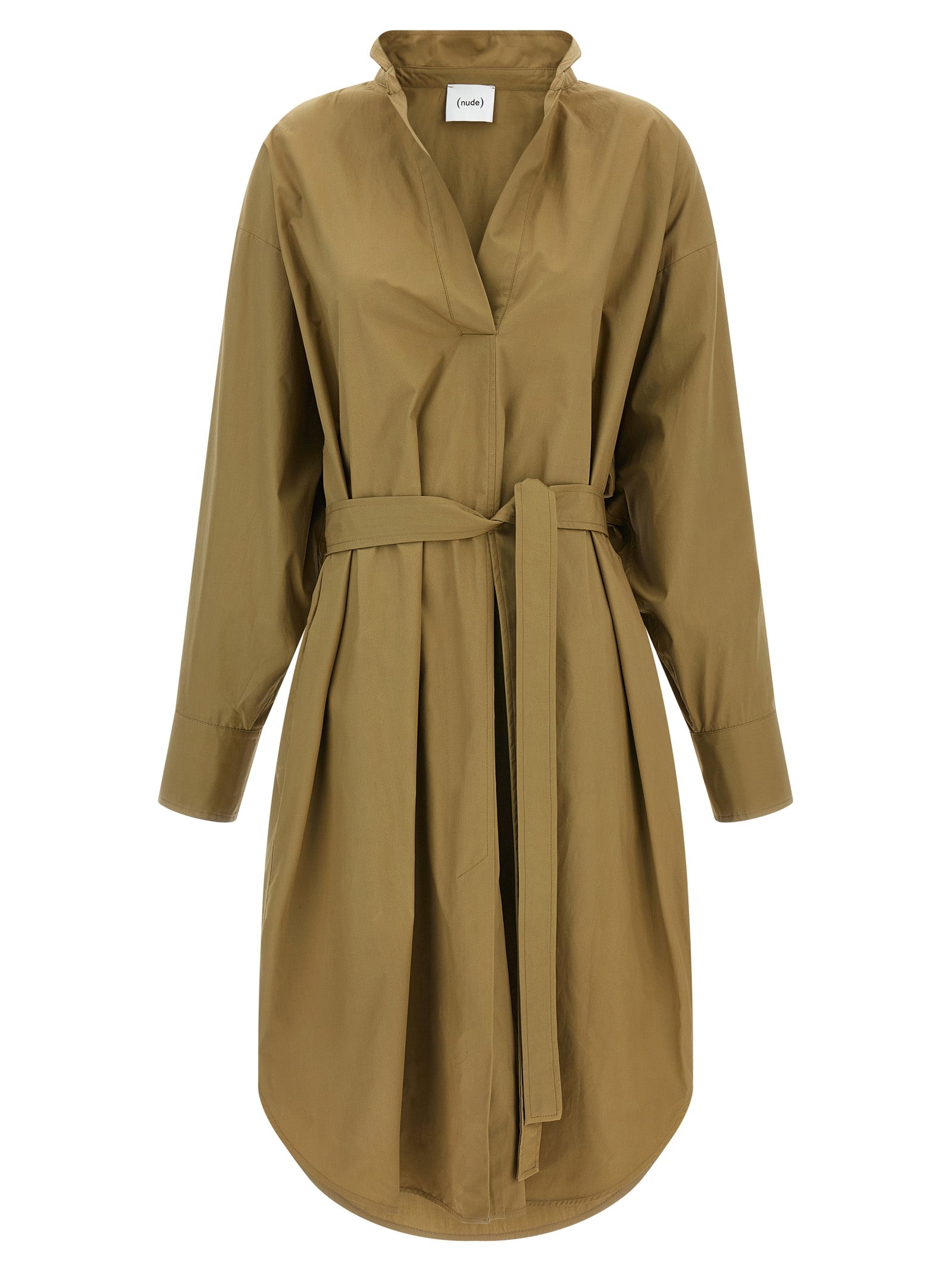 NUDE Braunes Baumwoll-Midikleid