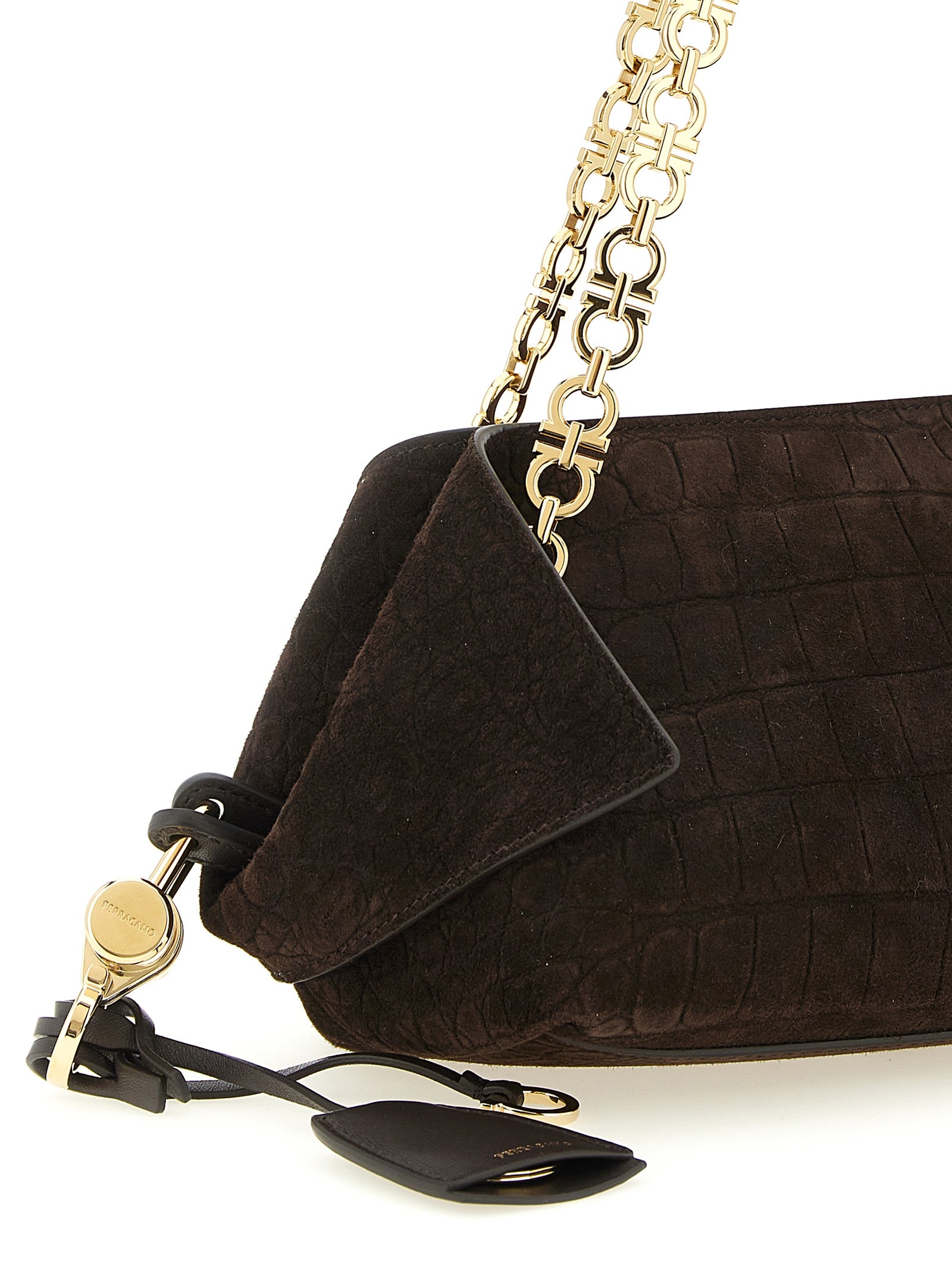 Ferragamo Braune Ziegenleder-Schultertasche