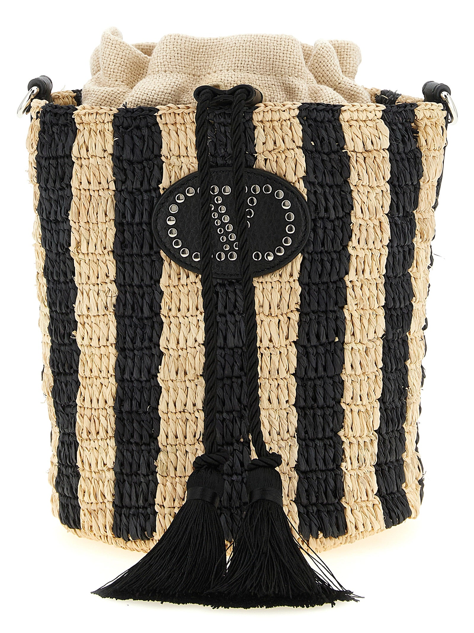 Valentino Garavani Schwarze Stroh Schultertasche