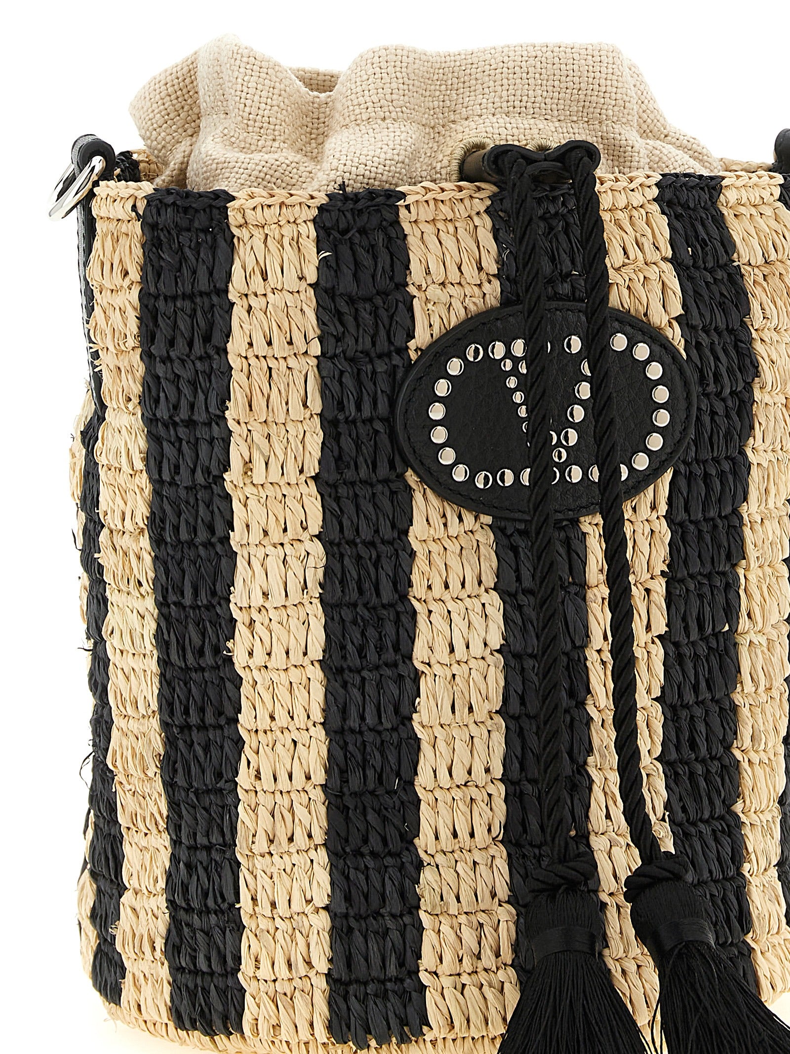 Valentino Garavani Schwarze Stroh Schultertasche