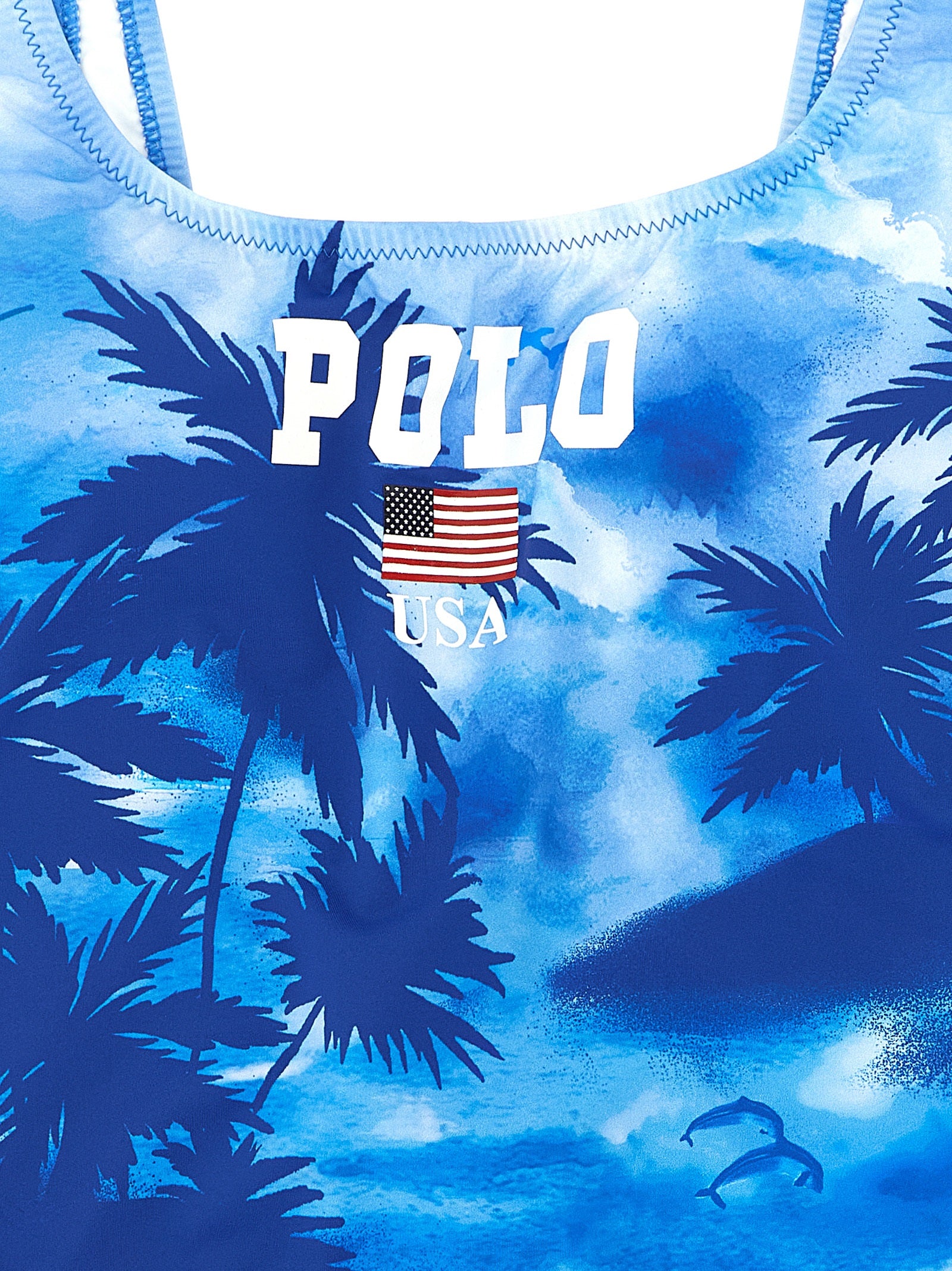 Polo Ralph Lauren Blaues One-Piece-Badeanzug aus Nylon