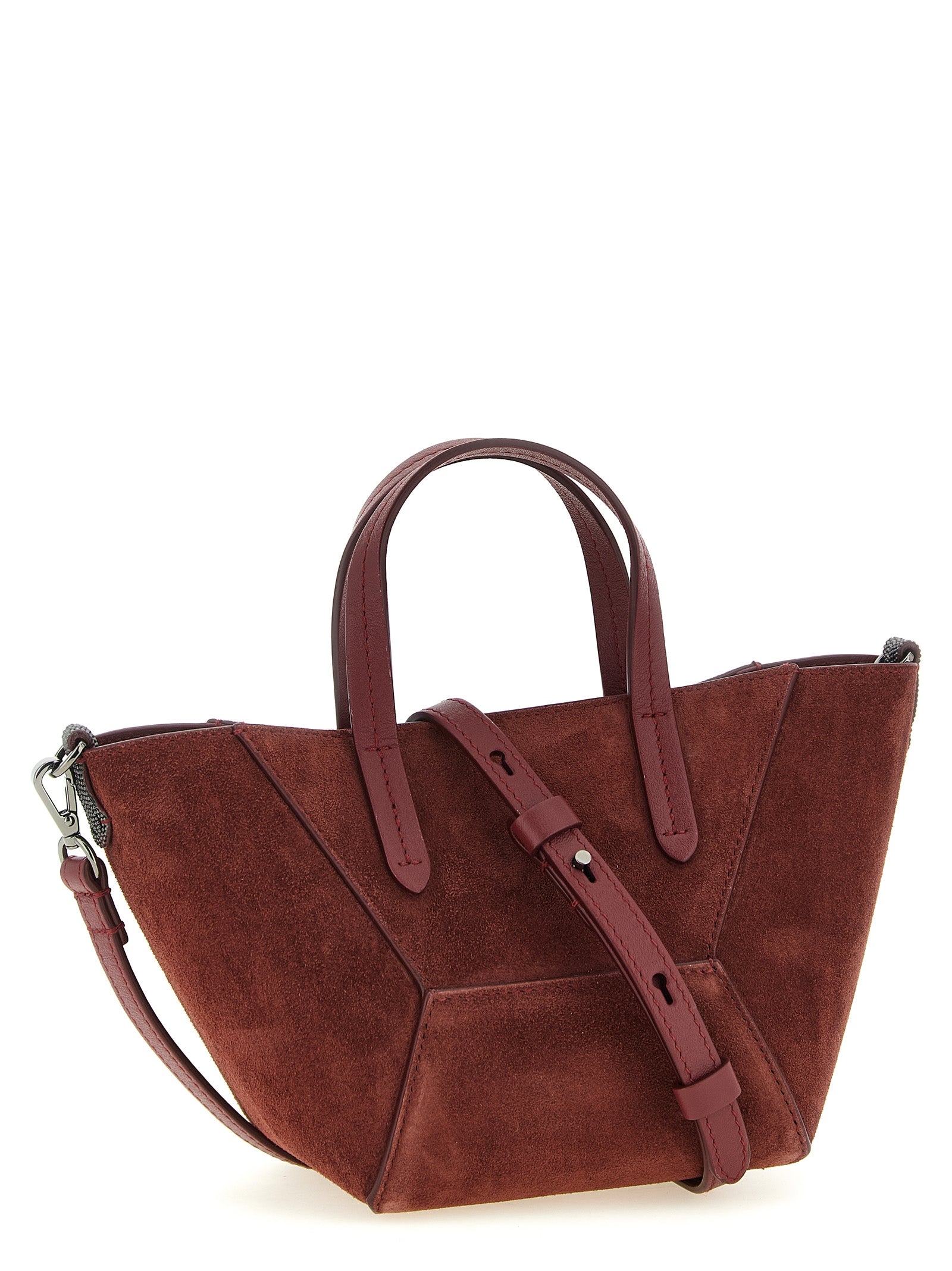 Brunello Cucinelli Handtasche aus bordeauxrotem Kalbsleder