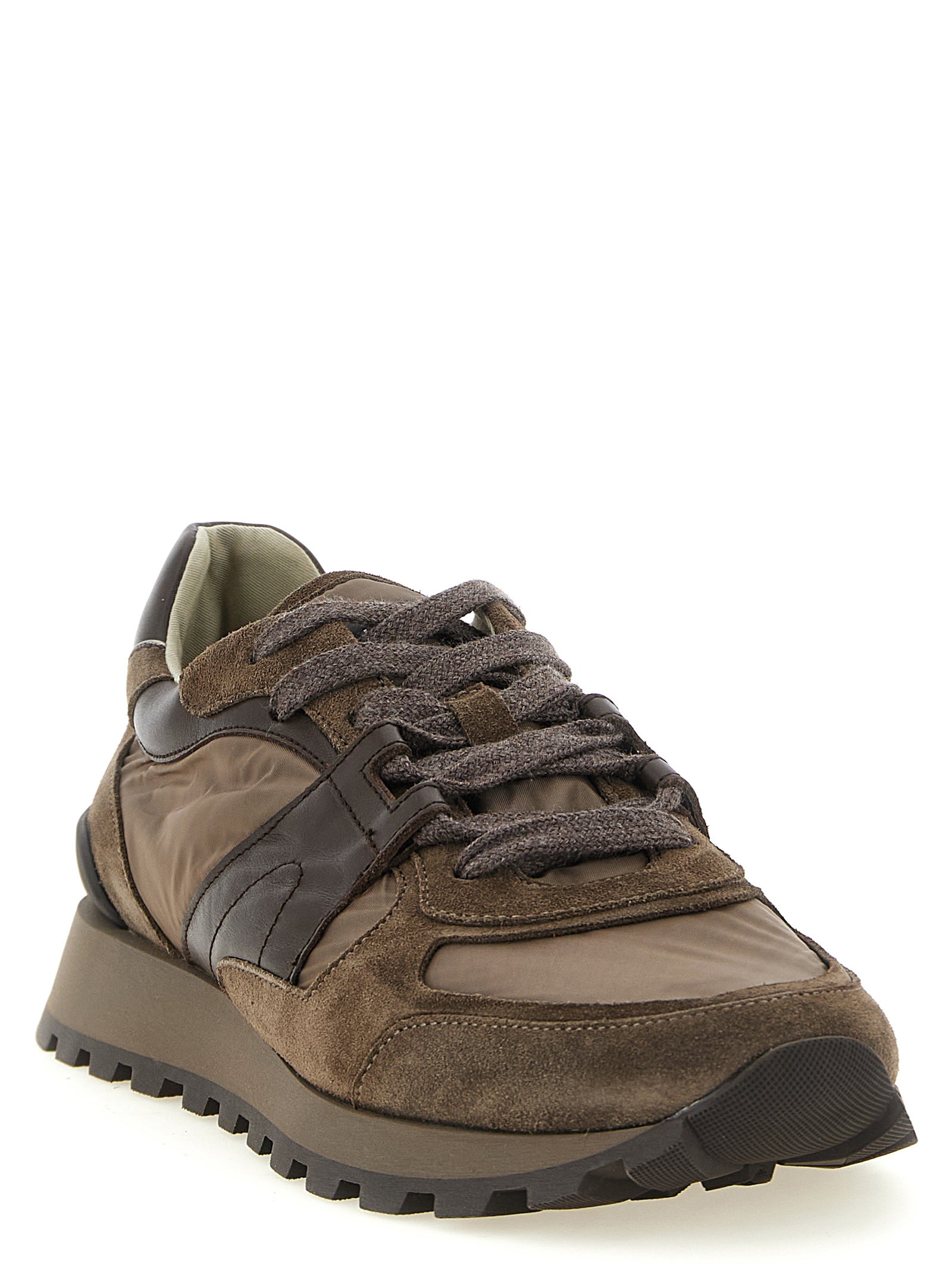 Brunello Cucinelli Zweifarbige Kalbsleder-Sneaker im Athletic-Stil
