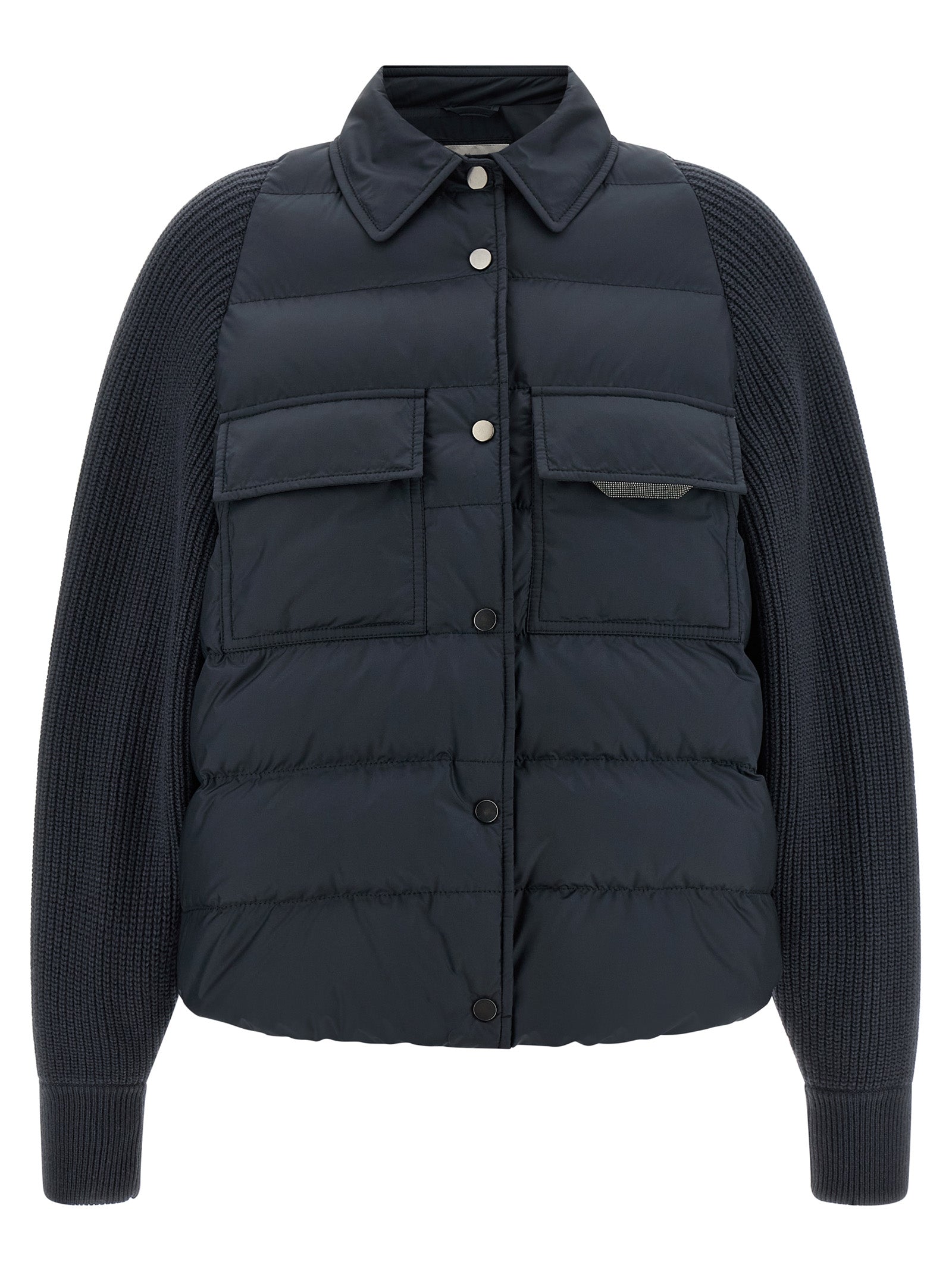 Brunello Cucinelli Blaue Polyester-Jacke in voller Länge