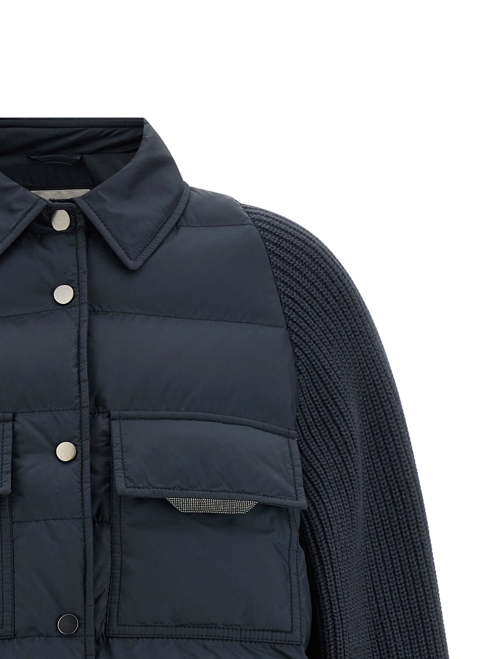 Brunello Cucinelli Blaue Polyester-Jacke in voller Länge