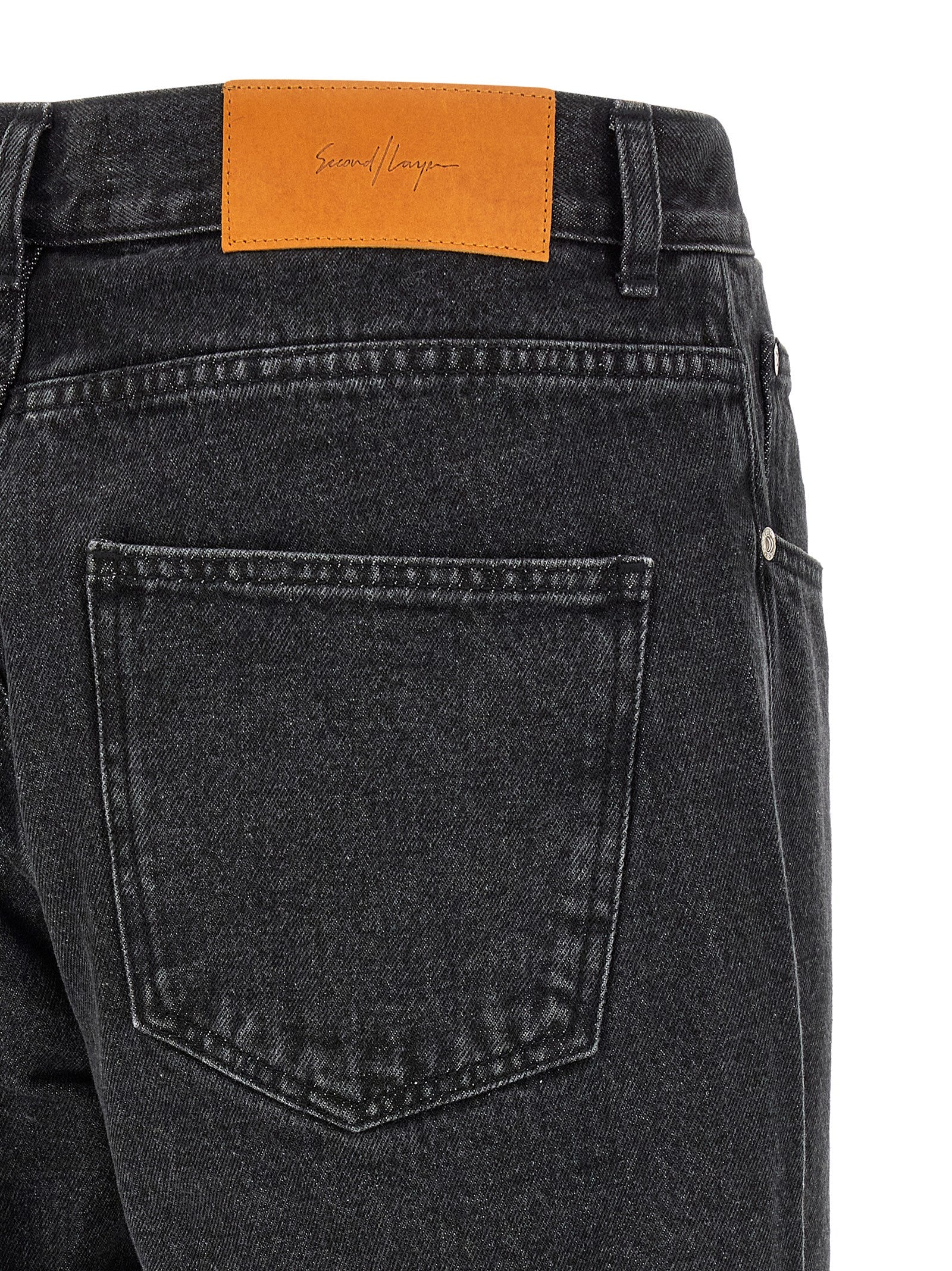 SECOND/LAYER Schwarze Baumwoll-Jeans mit geradem Bein