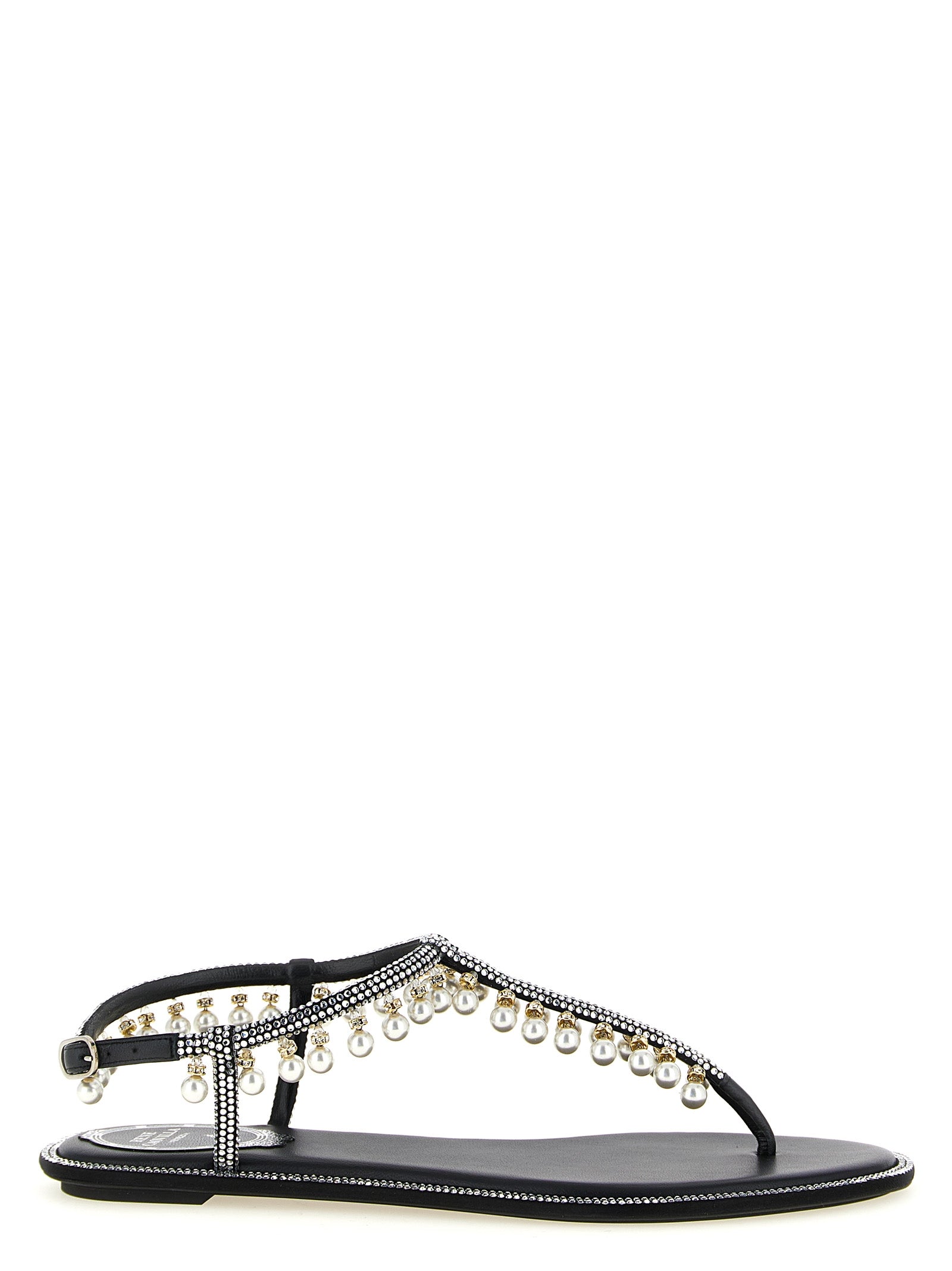 RENE CAOVILLA Zweifarbige flache Sandalen aus Viskose