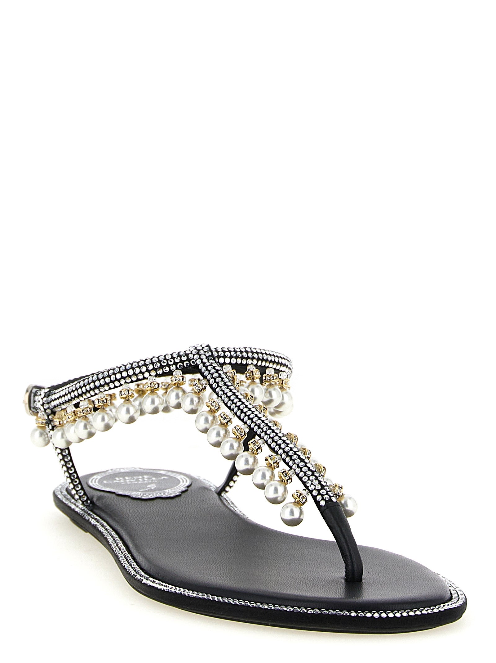 RENE CAOVILLA Zweifarbige flache Sandalen aus Viskose