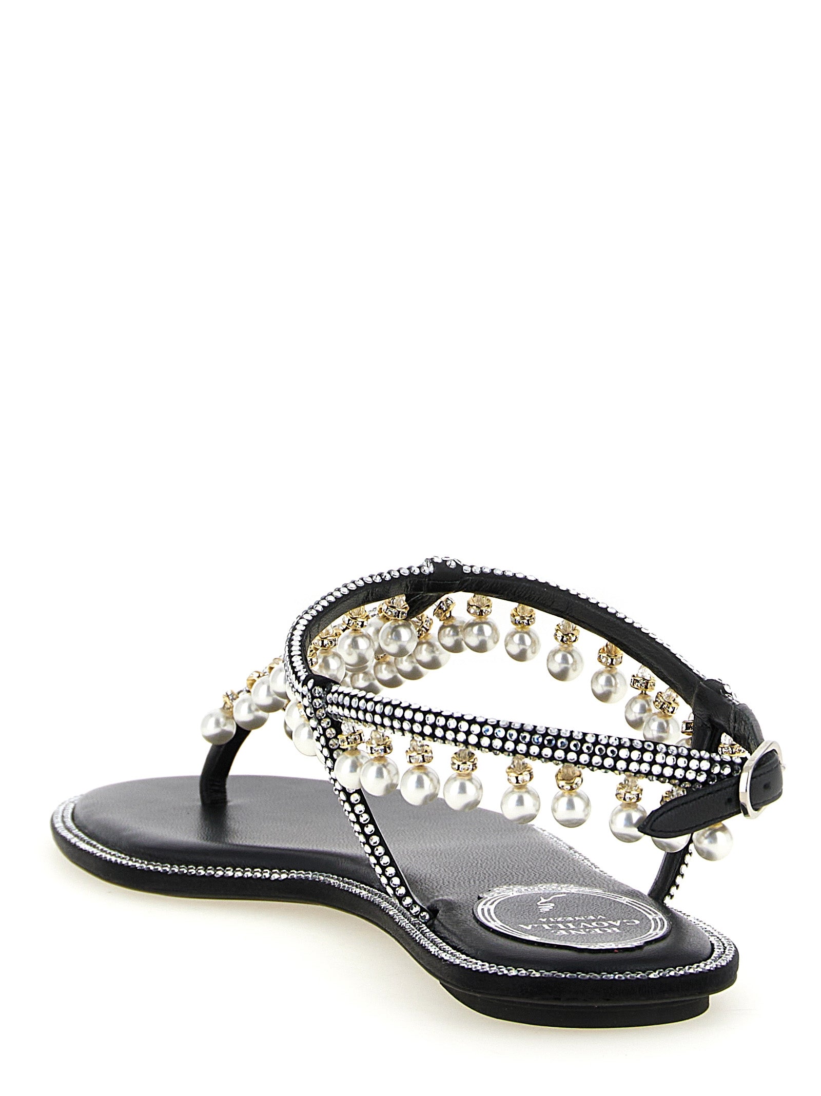 RENE CAOVILLA Zweifarbige flache Sandalen aus Viskose
