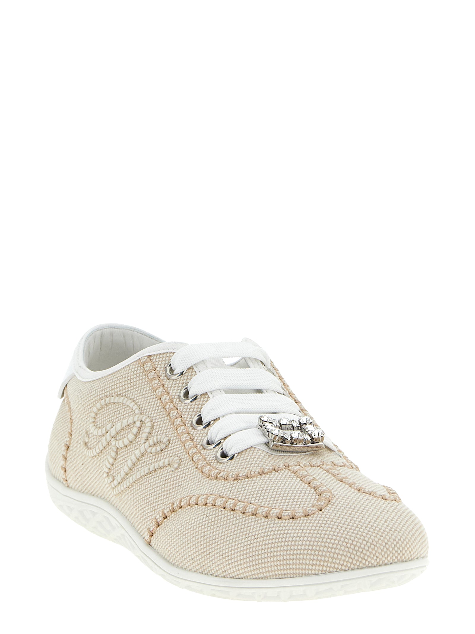 Roger Vivier Cremefarbene Polyamid Sneakers mit niedrigem Schaft