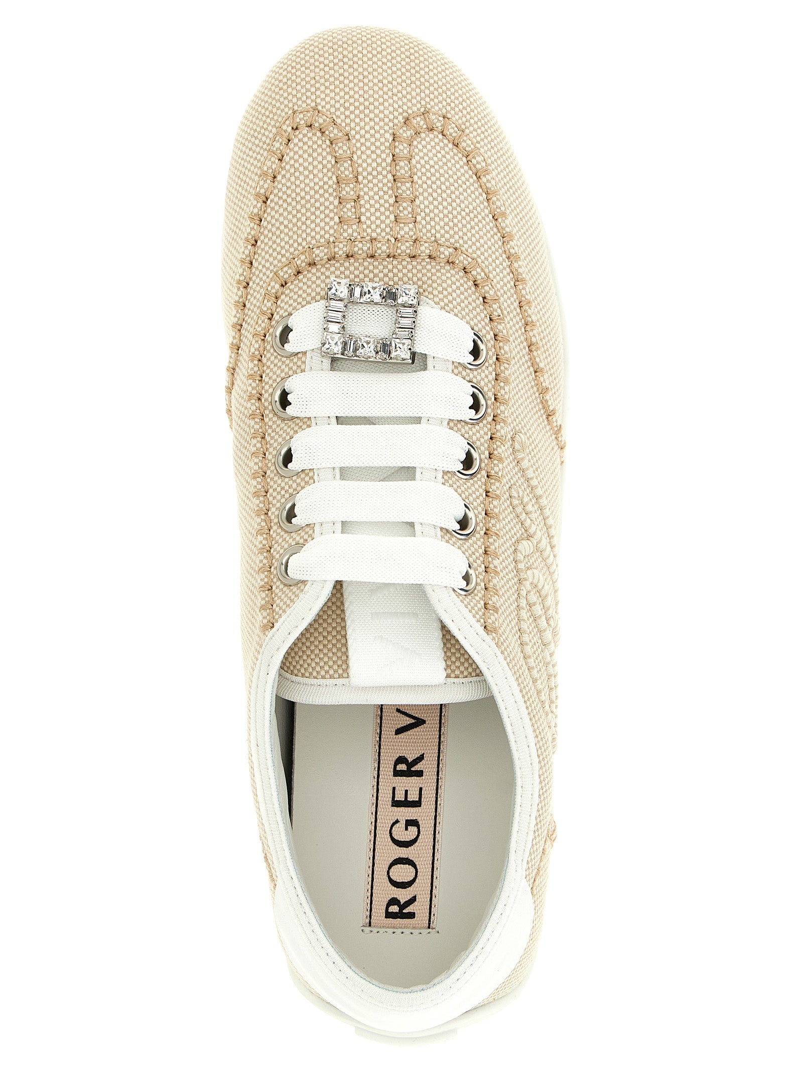 Roger Vivier Cremefarbene Polyamid Sneakers mit niedrigem Schaft