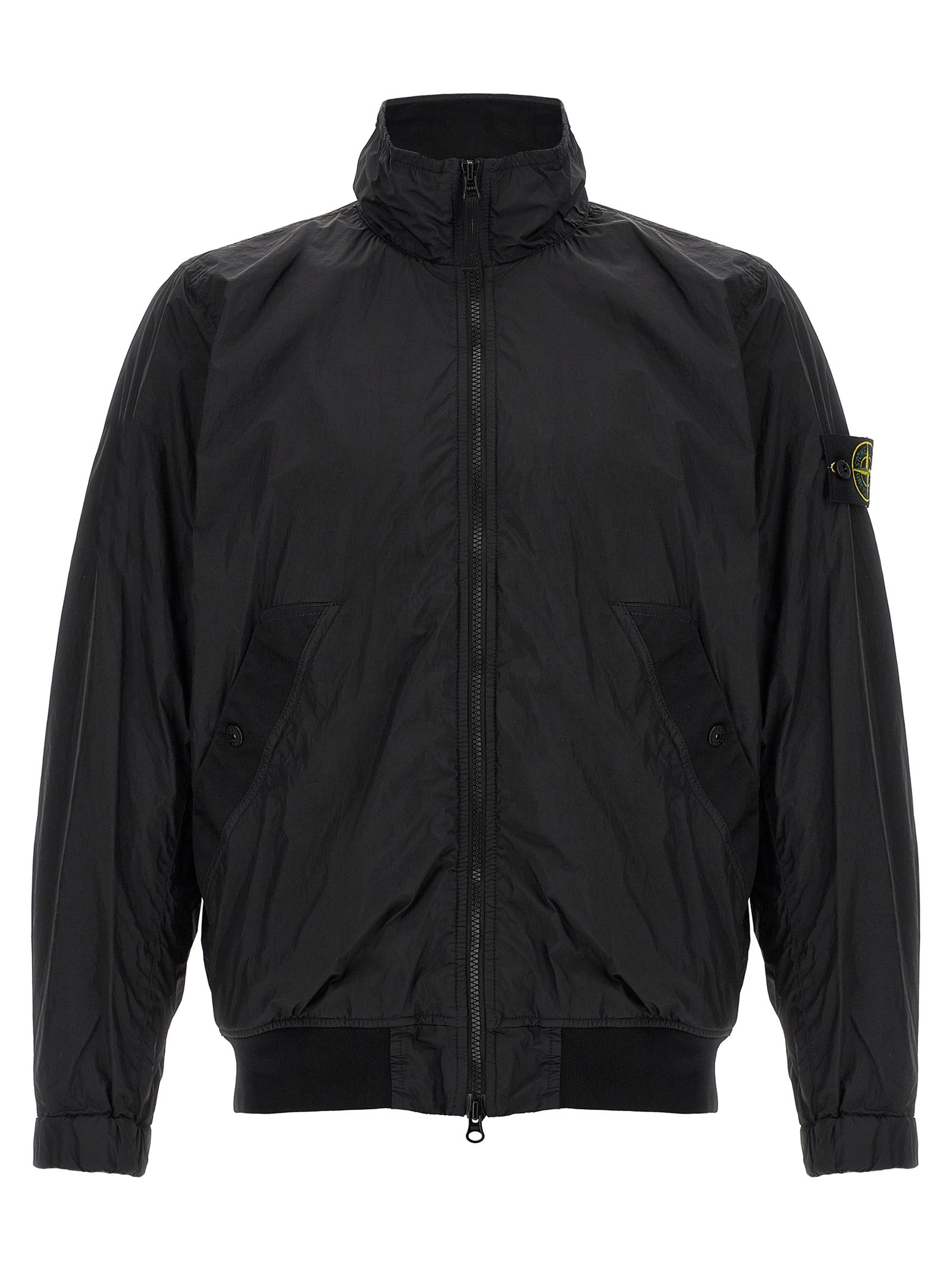 Stone Island Schwarze Polyamid-Jacke in voller Länge