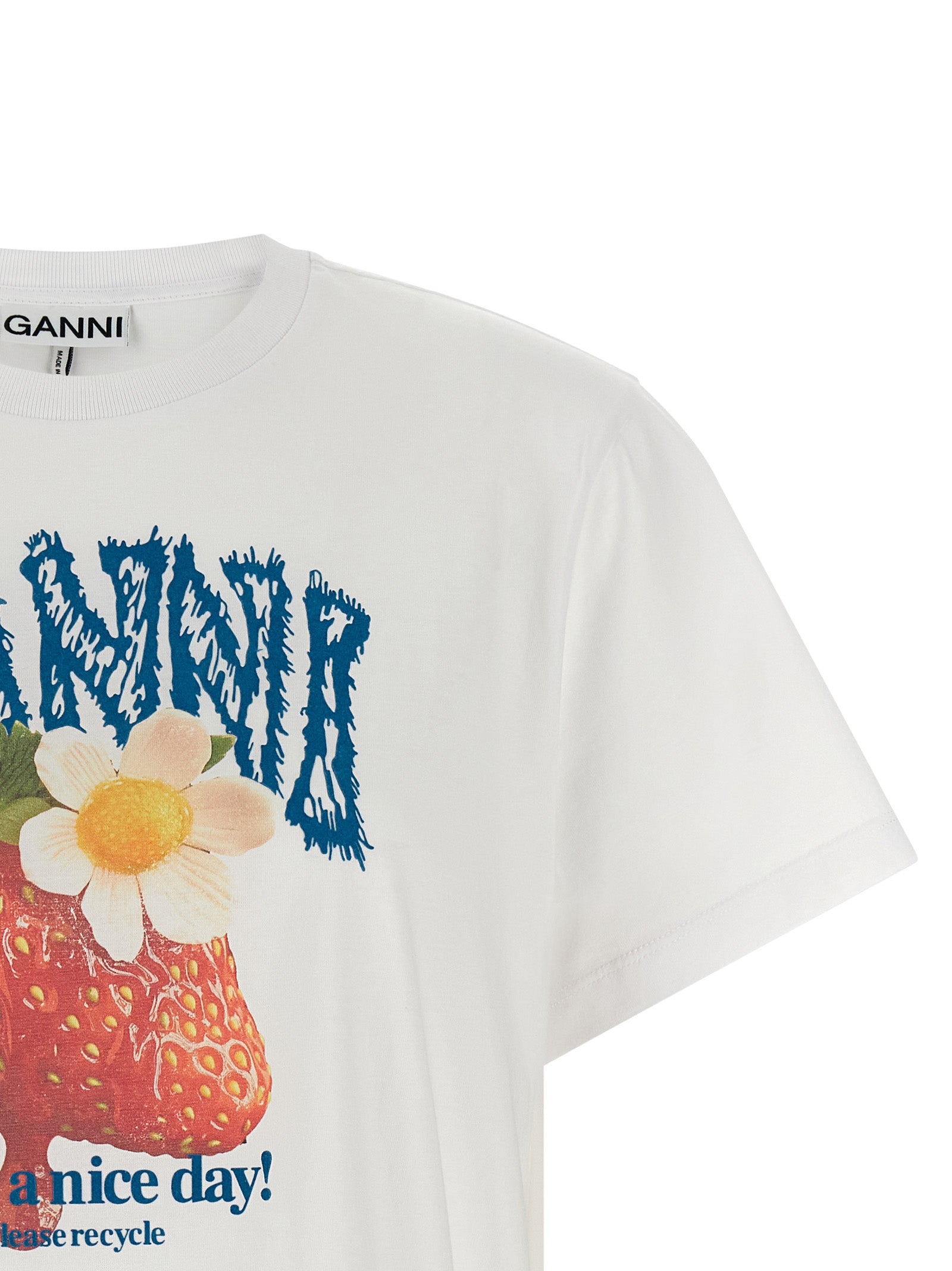 Ganni Weißes T-Shirt aus Bio-Baumwolle