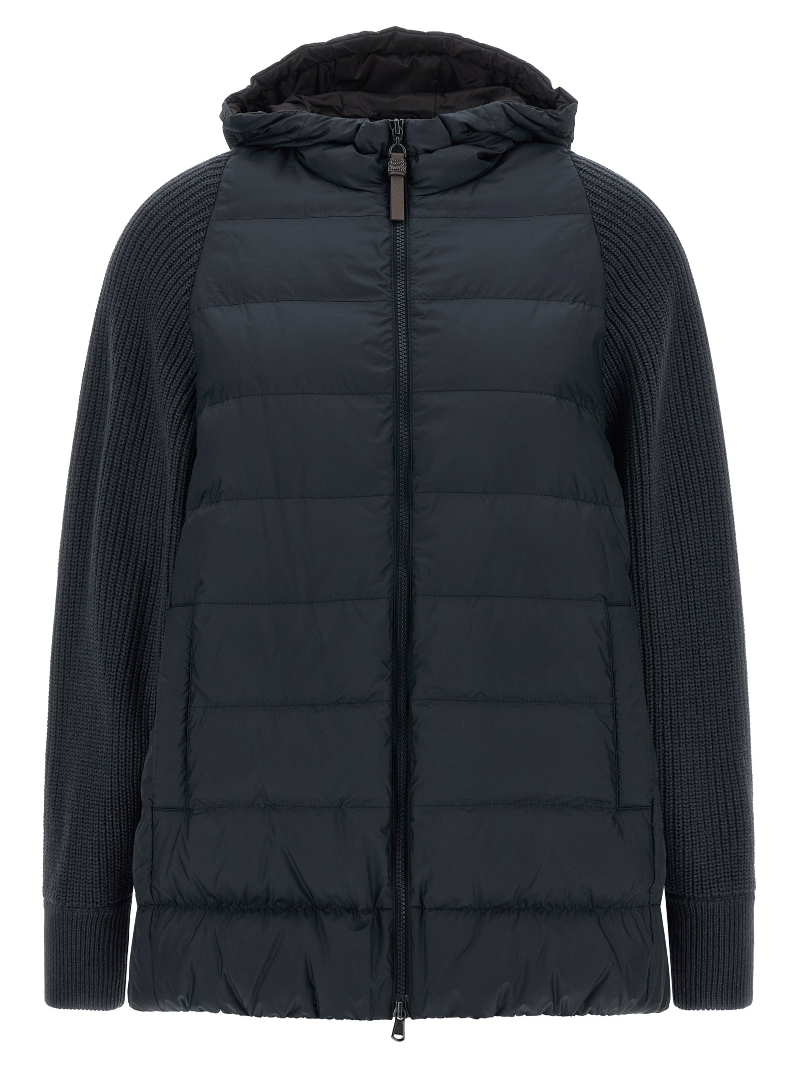 Brunello Cucinelli Blaue Polyester-Jacke in voller Länge