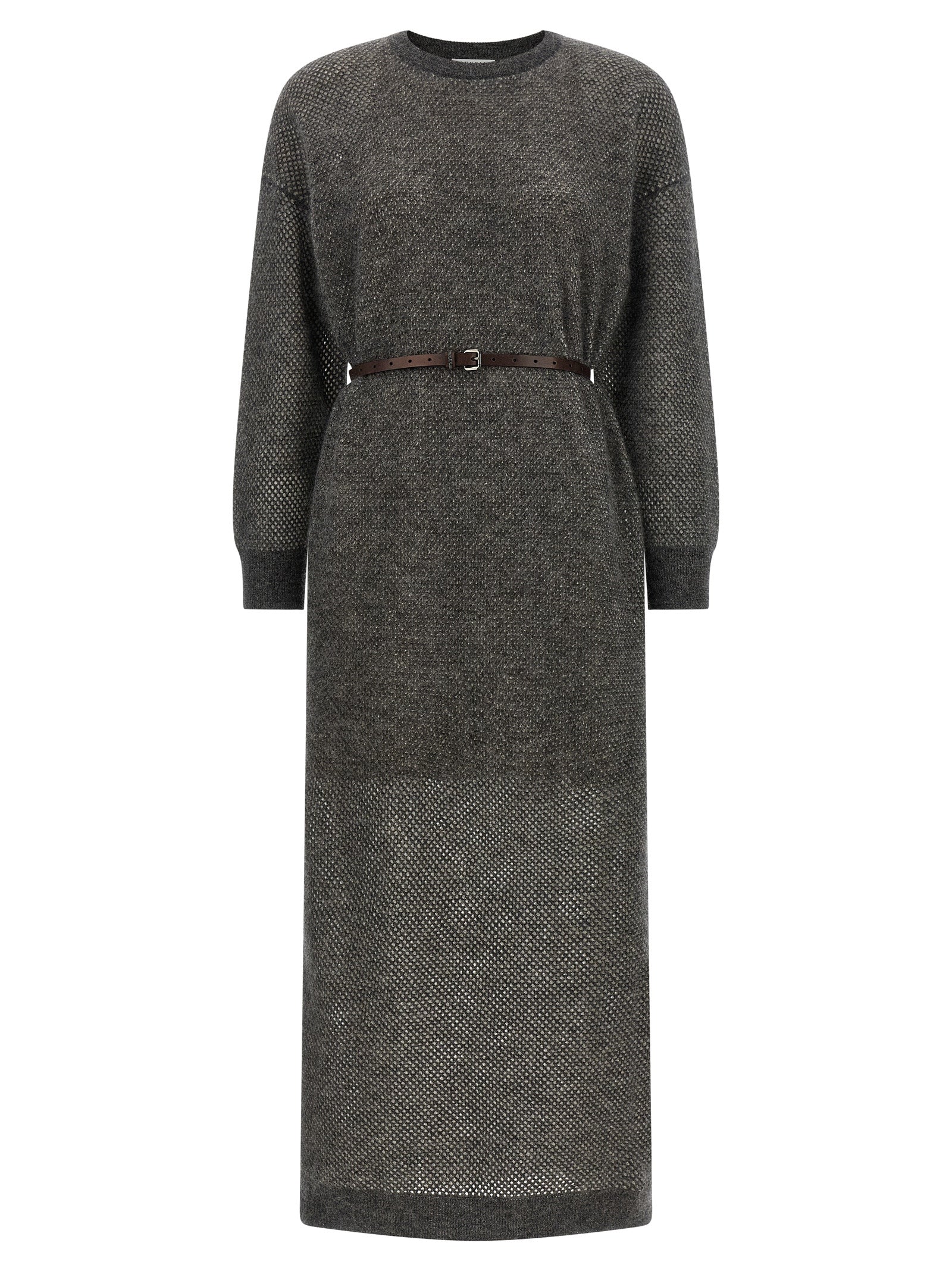 Brunello Cucinelli Graues Wollkleid Midi