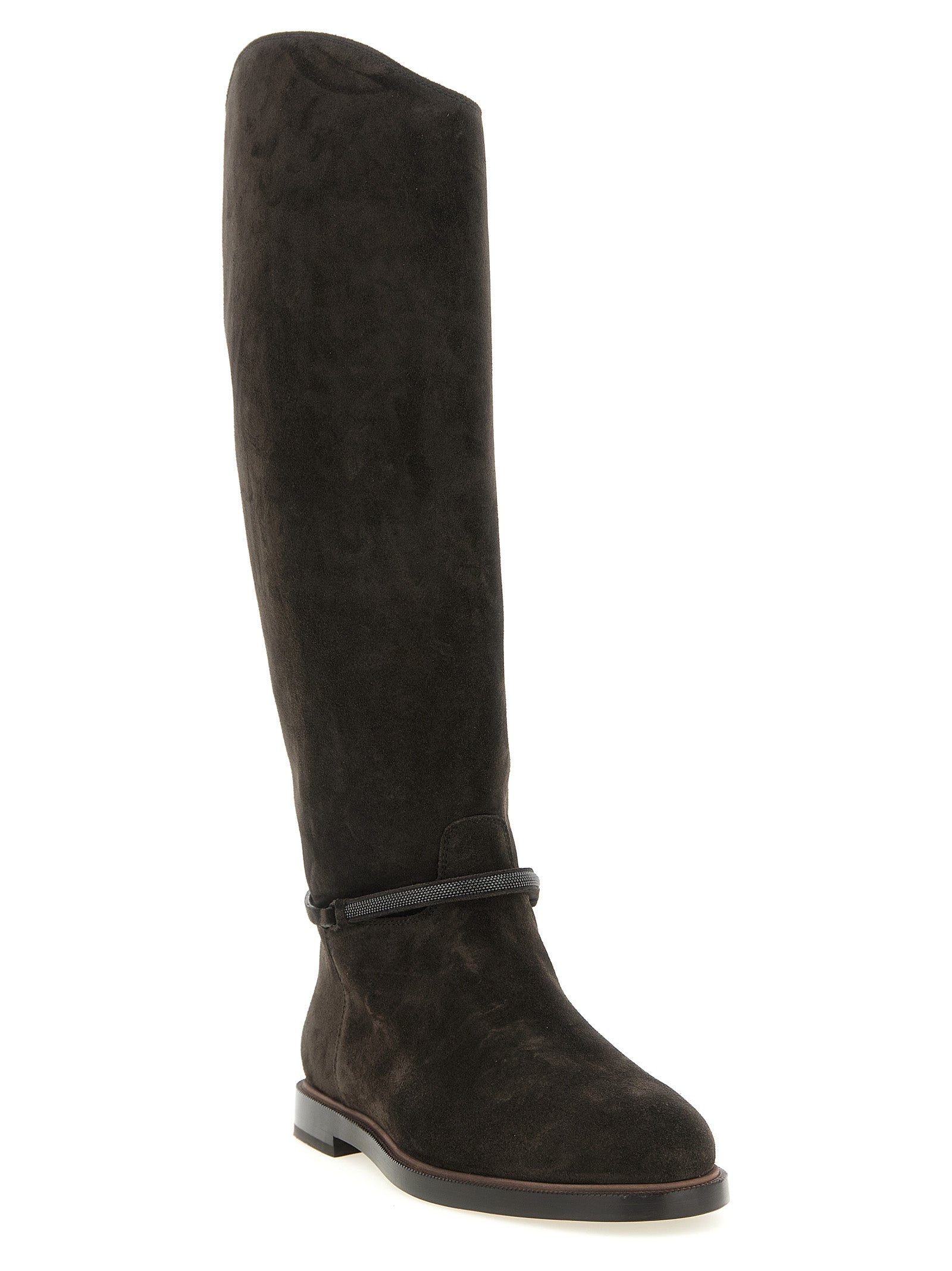 Brunello Cucinelli Schwarzes Kalbsleder Over-the-Knee