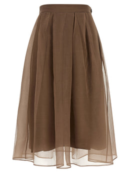 Brunello Cucinelli Brauner Seiden-Midirock