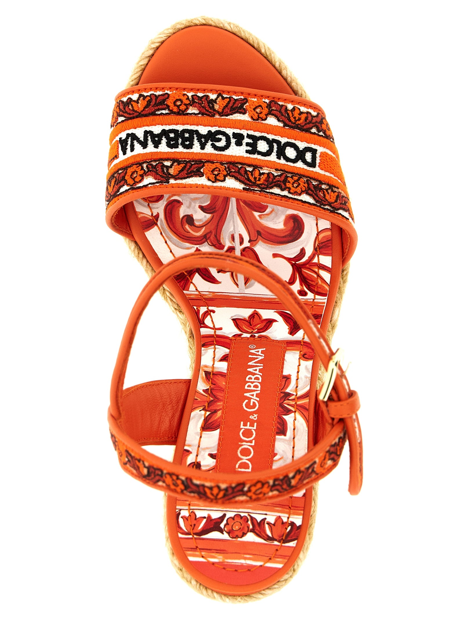 Dolce & Gabbana Orange Baumwoll-Keilabsatz-Sandalen