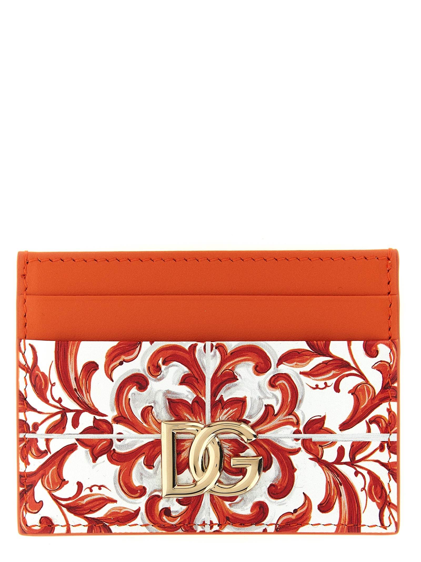 Dolce & Gabbana Orange Kalbsleder Kartenetui